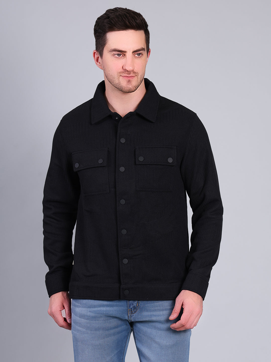 Stylox Men’s Winter Shacket | Solid Button-Down Shirt Jacket with Chest Pockets | Warm Casual Outerwear - Stylox