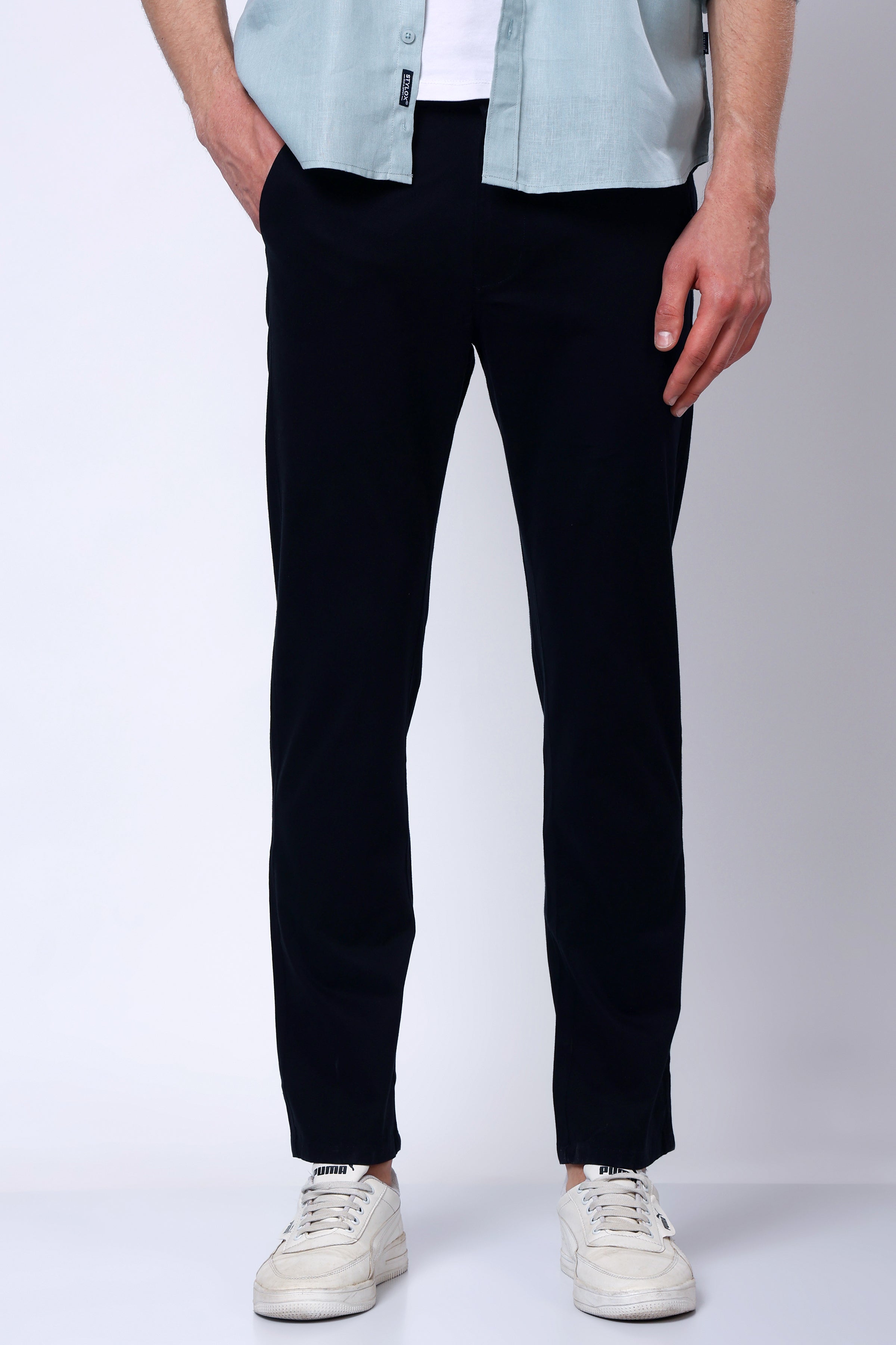 Stylox Men’s Straight Fit Casual Trousers with Comfort-Navy - Stylox