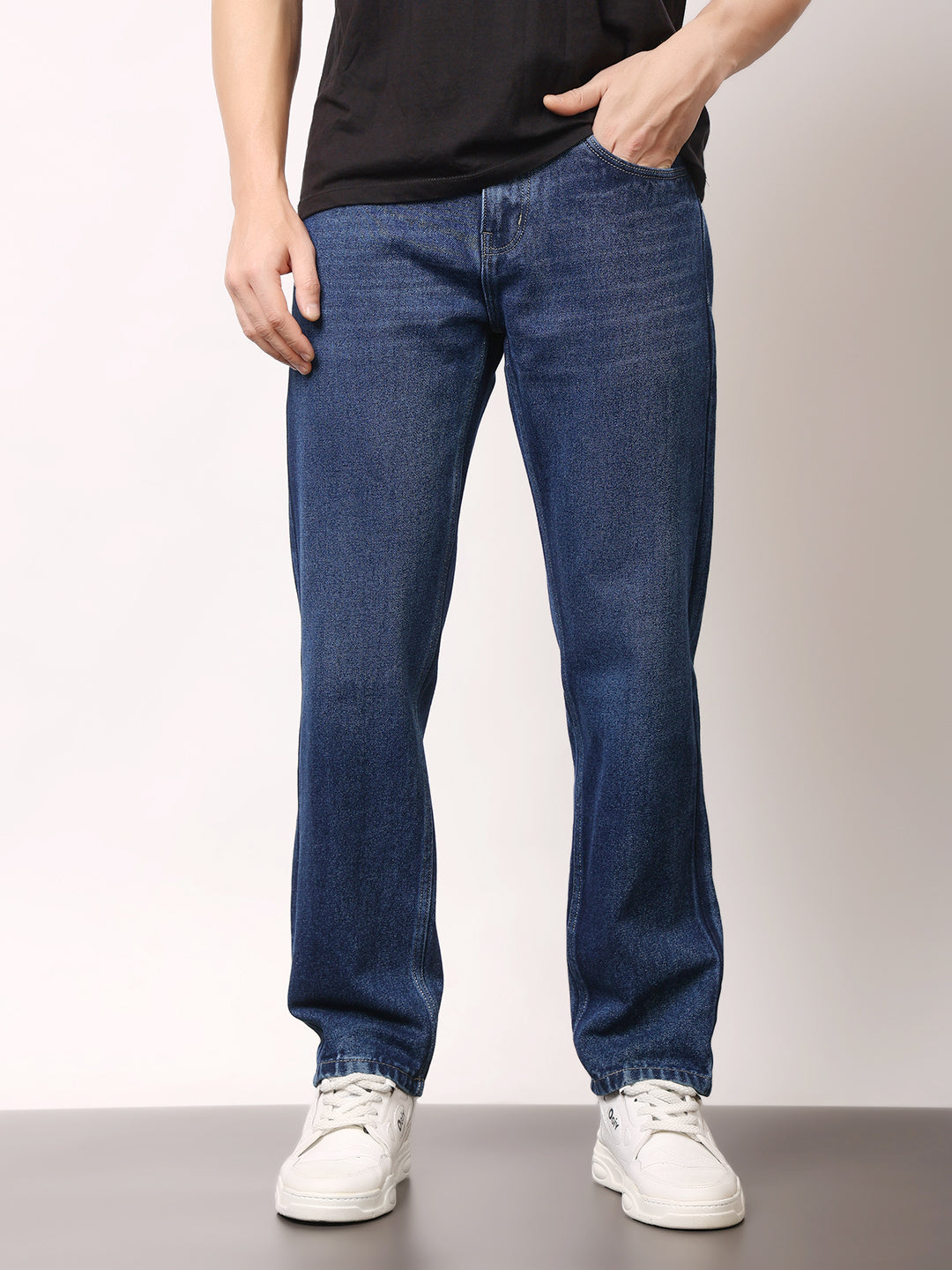 Stylox Men’s Relaxed Fit Solid Jeans | Comfortable Denim Casual Wear for Everyday Style (Mid Dark Blue) - Stylox