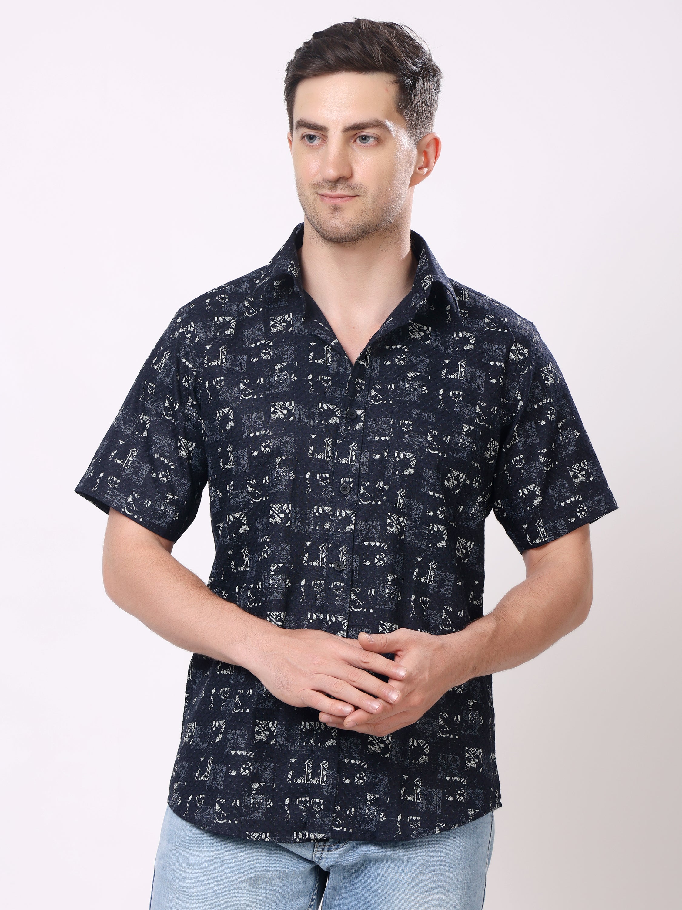 Stylox Men’s Regular Fit Half Sleeve Abstract Printed Casual Stylish Summer Shirt - Stylox