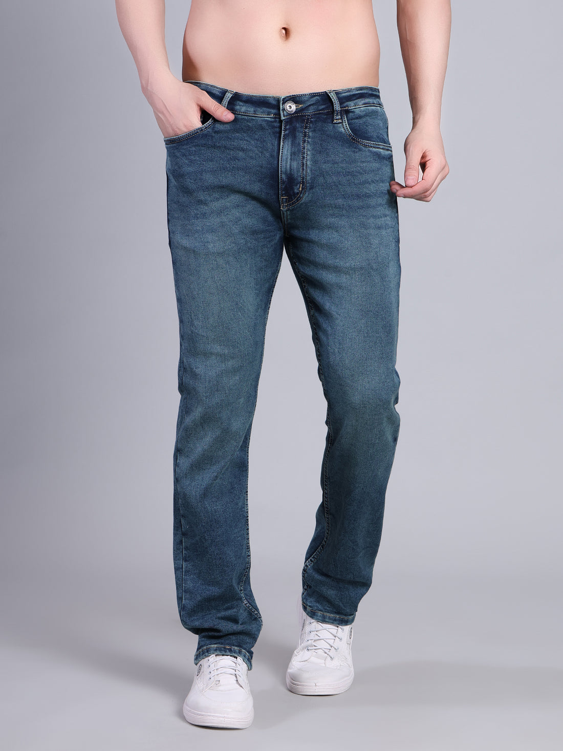 Stylox Men’s Slim Fit Stretchable Denim Jeans-Greenish Blue - Stylox