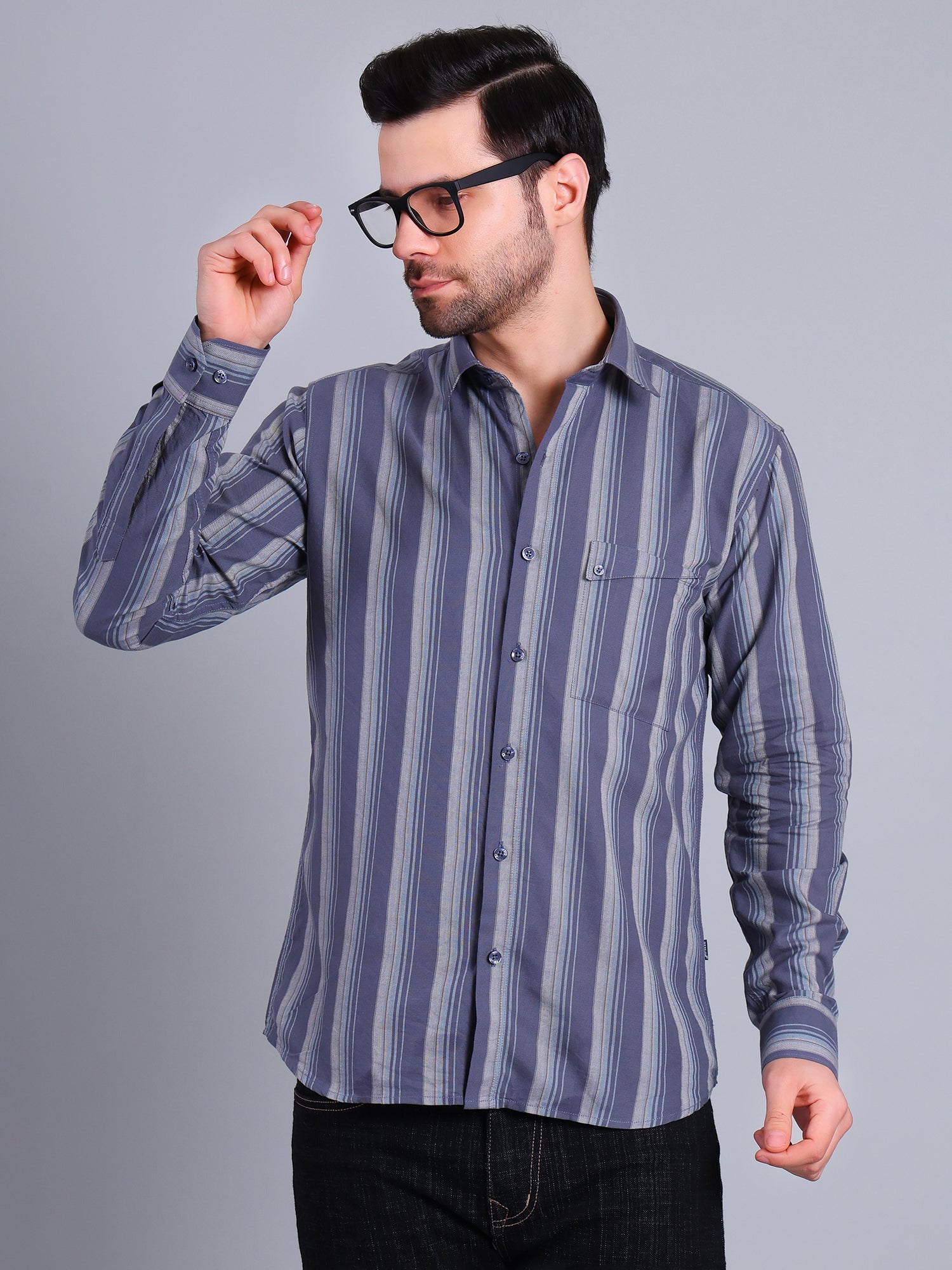 Stylox Men’s Regular Fit Full Sleeve Stripes Casual Shirt for Everyday & Office Wear (Blue)