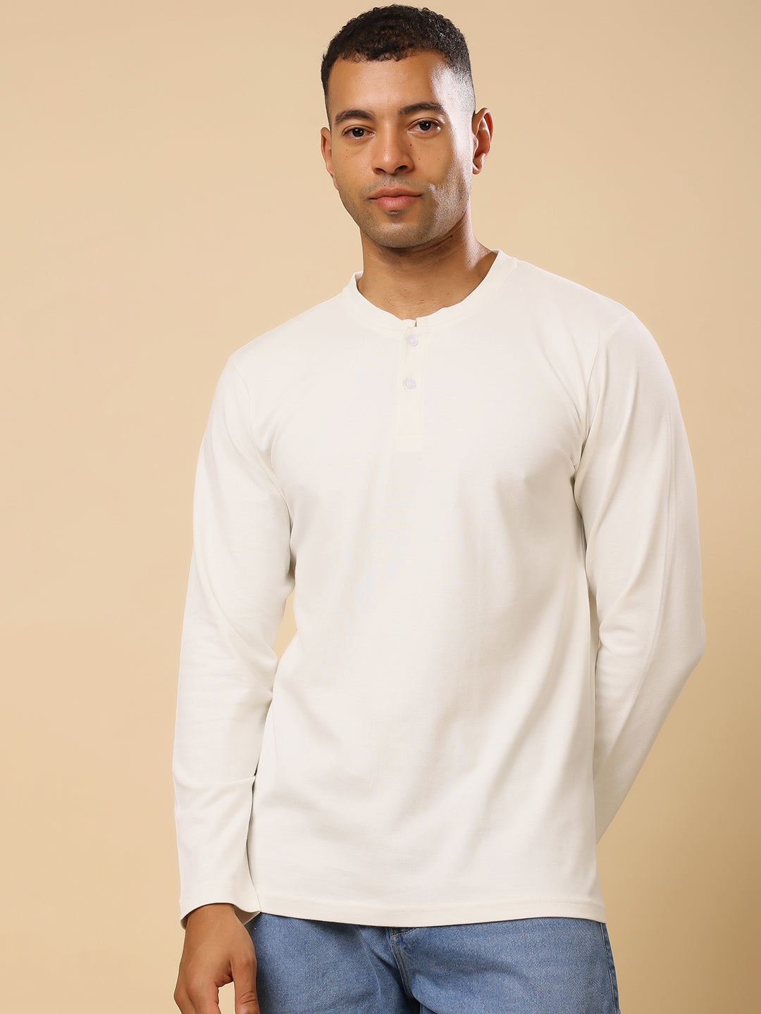 Stylox Men’s Henley Neck Full Sleeve Solid T-Shirt – Casual & Stylish Everyday Wear - Stylox