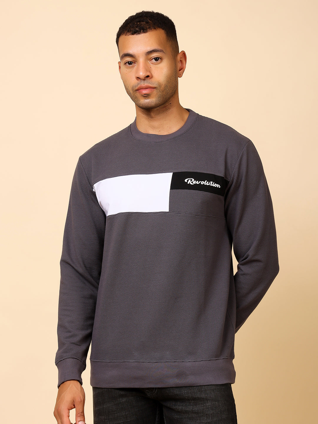Stylox Men’s Colorblock Crew Neck Sweatshirt with “Revolution” Print