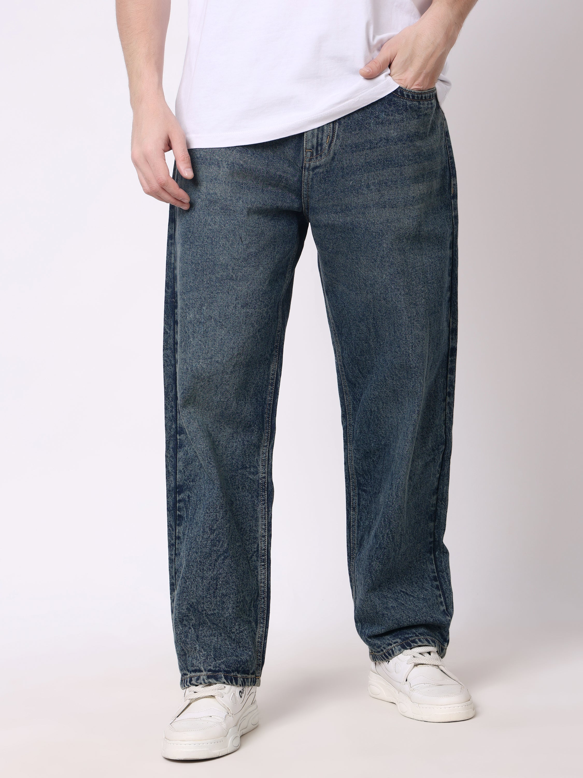 Stylox Men’s Loose Fit Non-Stretch Wide Leg Casual Denim Jeans - Stylox