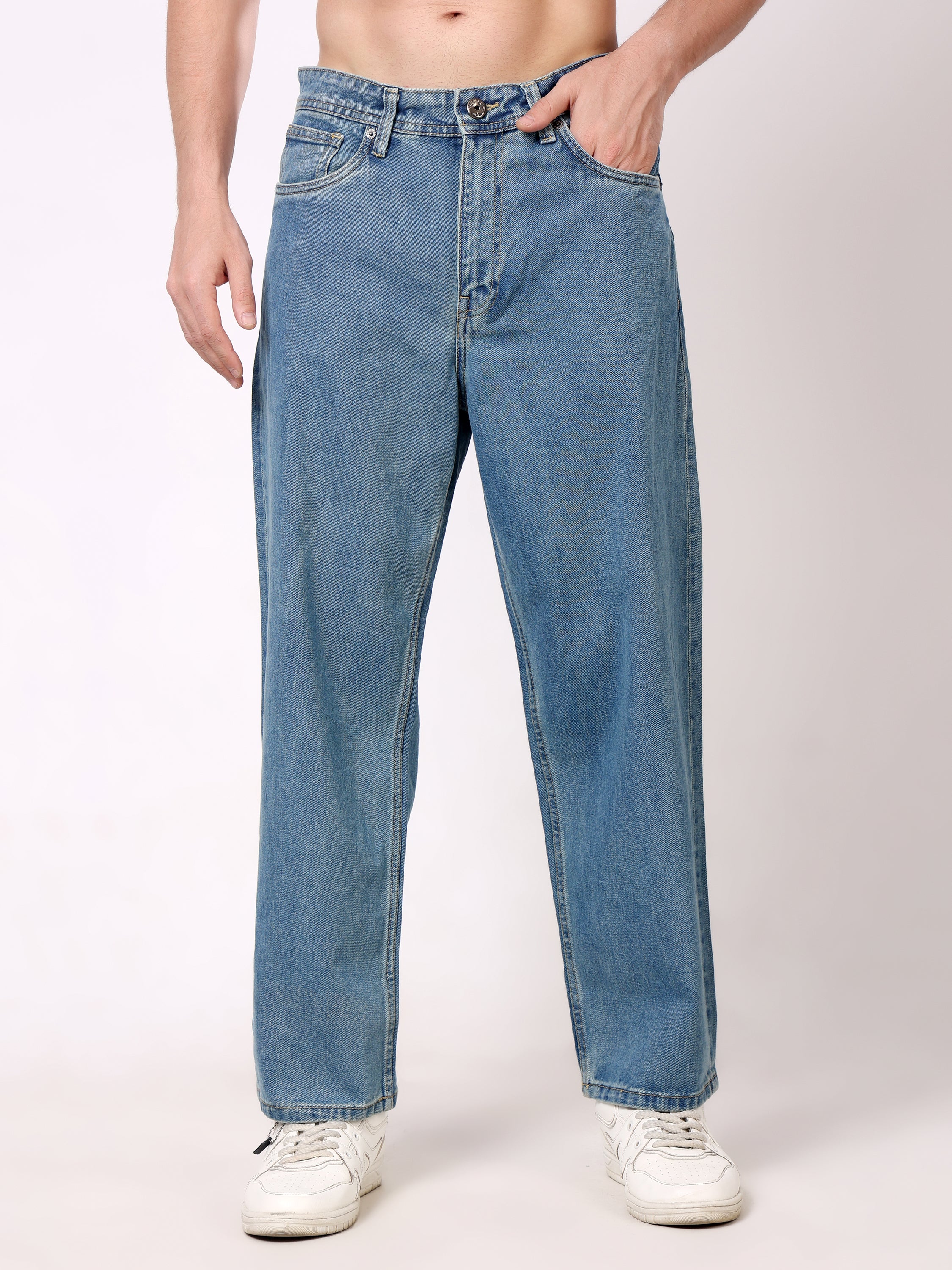 Stylox Men's Indigo Vintage Super Baggy Fit Non-Stretchable denim Jeans