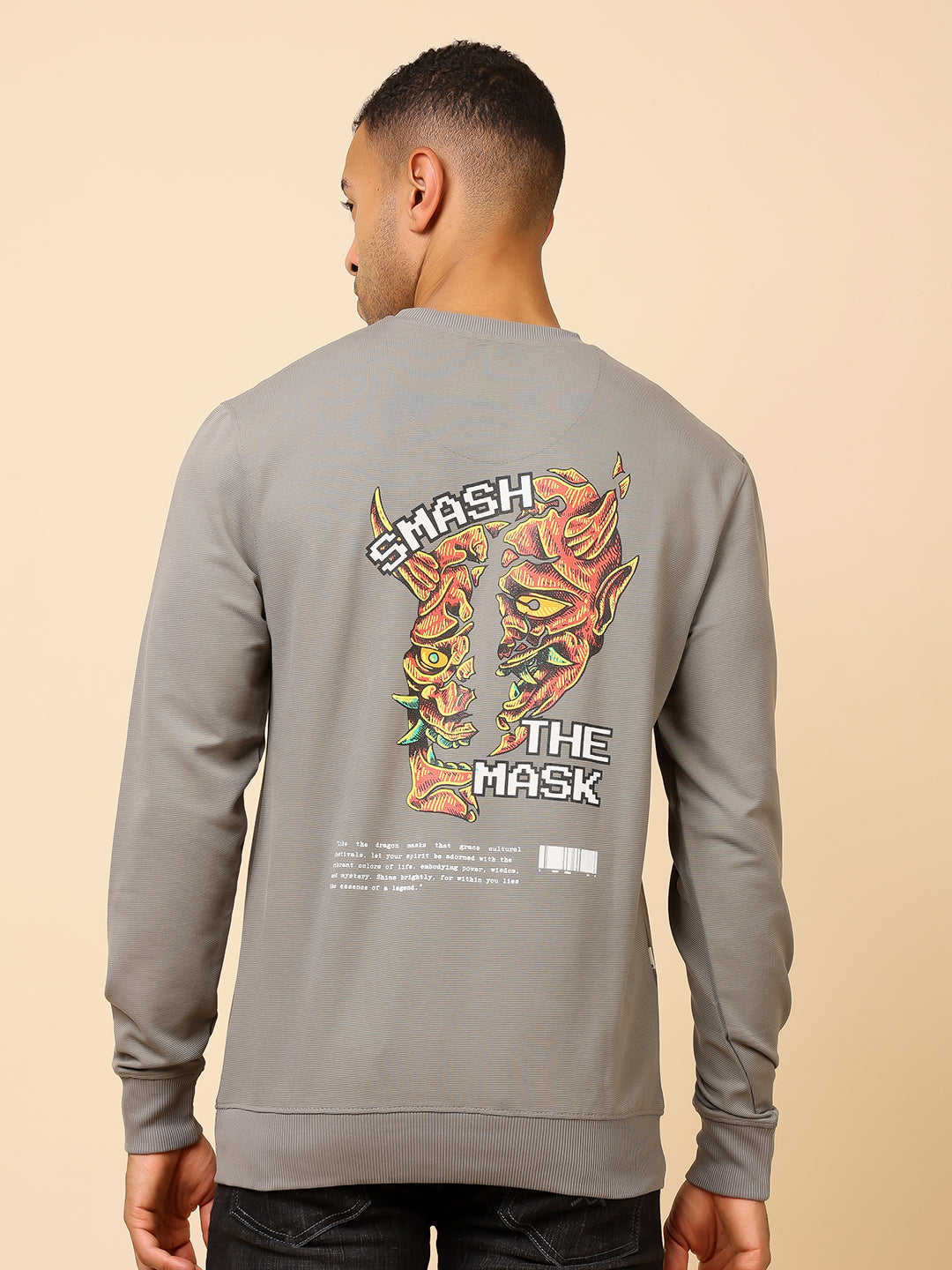 Stylox Men’s Round Neck Full Sleeve Sweatshirt with Back Graphic Print – Casual Streetwear Style - Stylox
