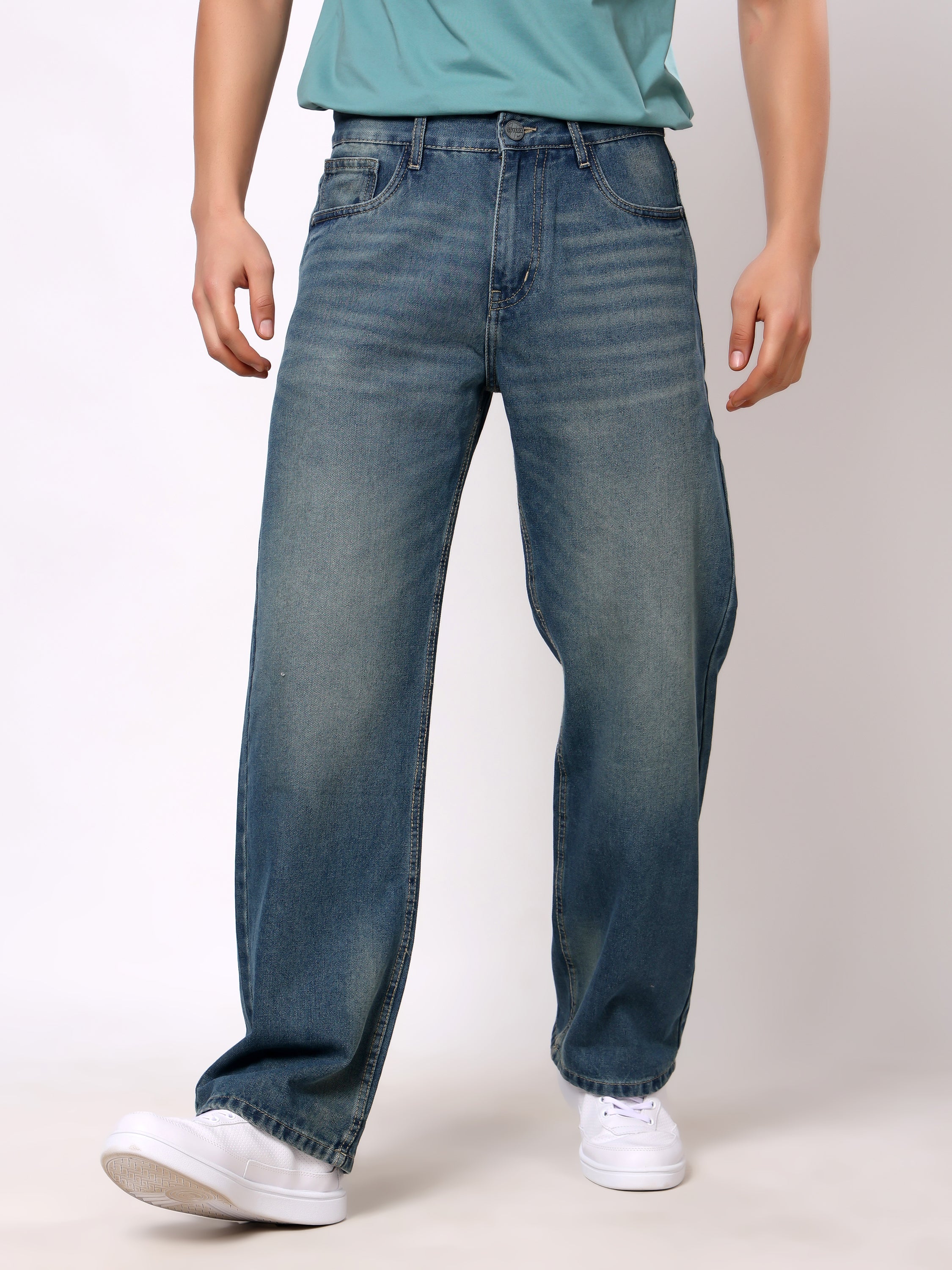Stylox Men’s Baggy Fit Non-Stretch Wide Leg Casual Streetwear Denim Jeans
