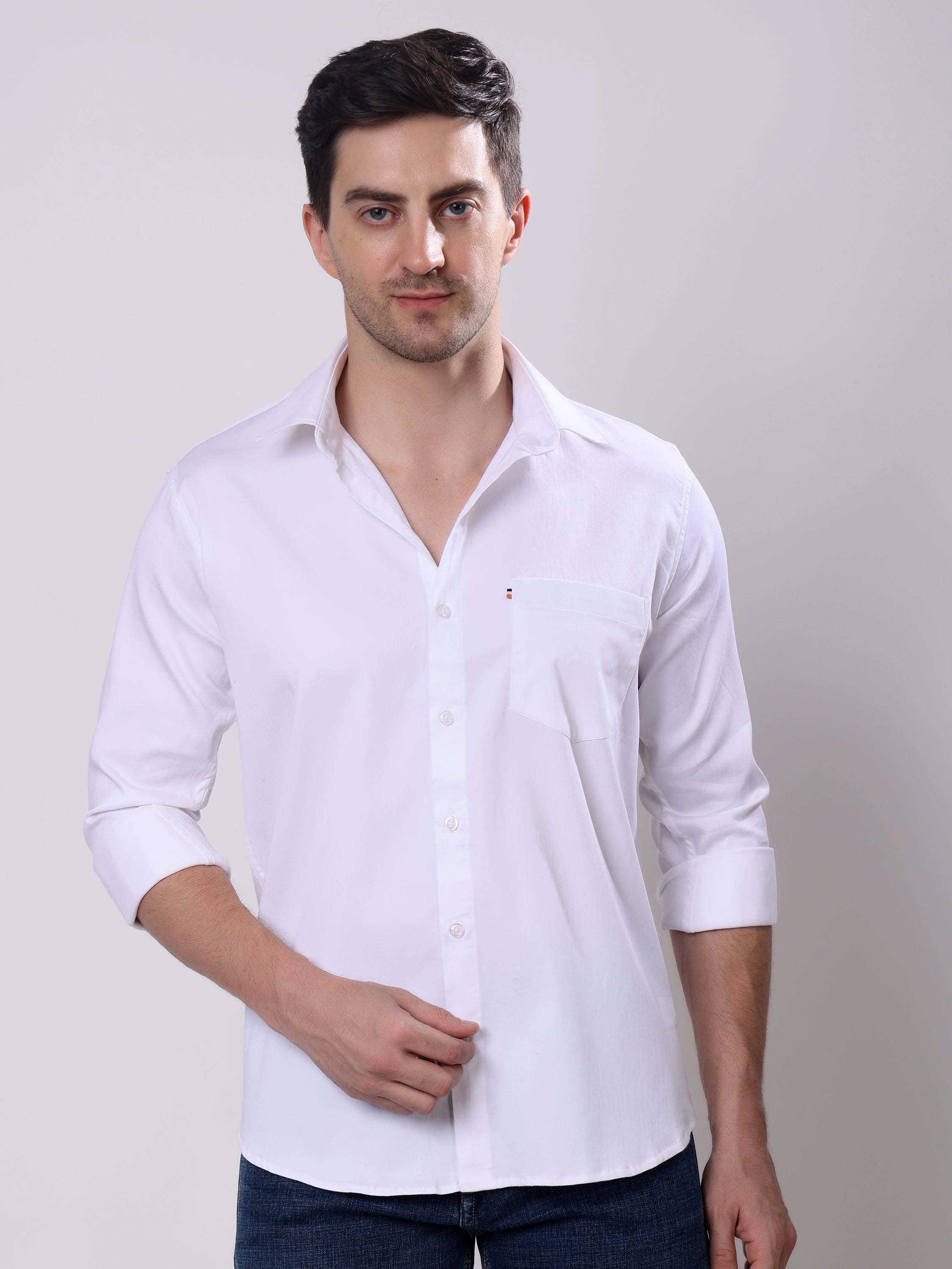 Stylox Men’s Regular Fit Full Sleeve Solid Cotton Satin Casual Shirt - Stylox