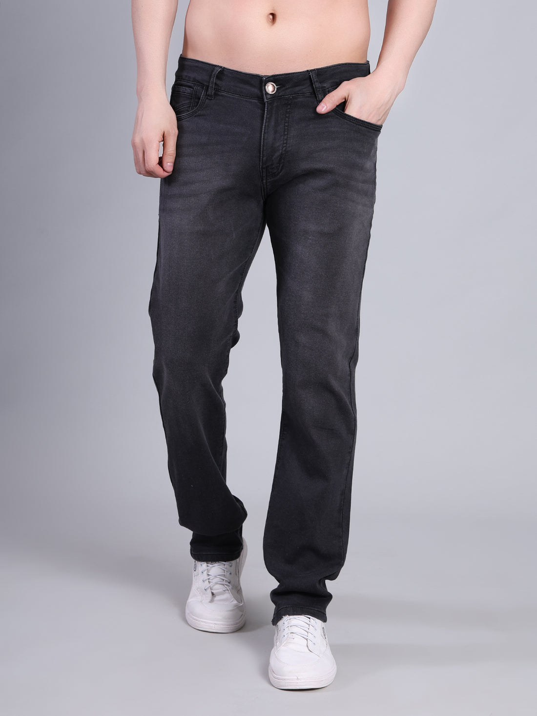 Stylox Men’s Slim Fit Mid Rise Stretchable Denim Jeans-Dark Grey - Stylox