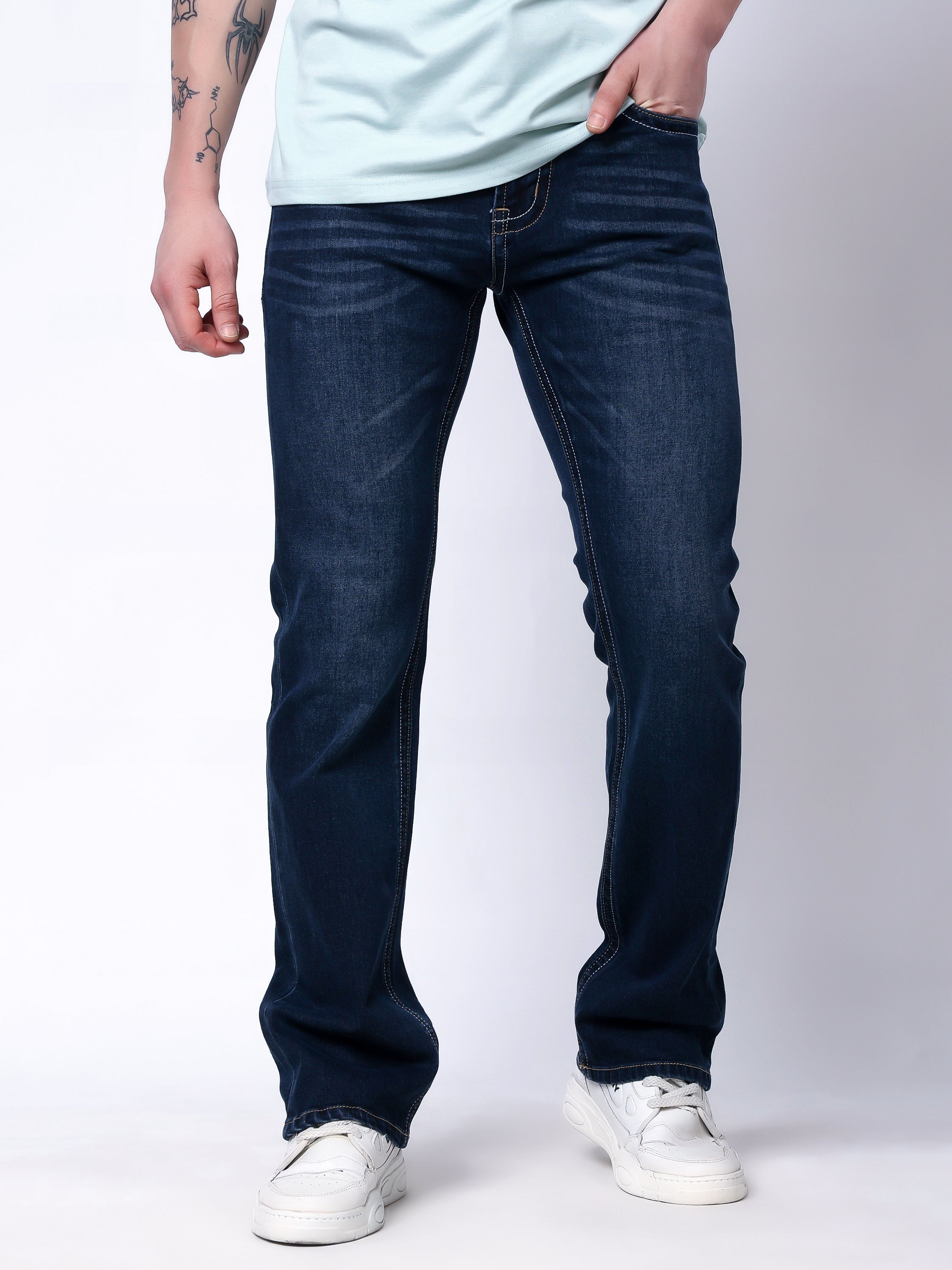 Stylox Men's Bootcut Fit Stretchable Denim Jeans-Dark Blue - Stylox