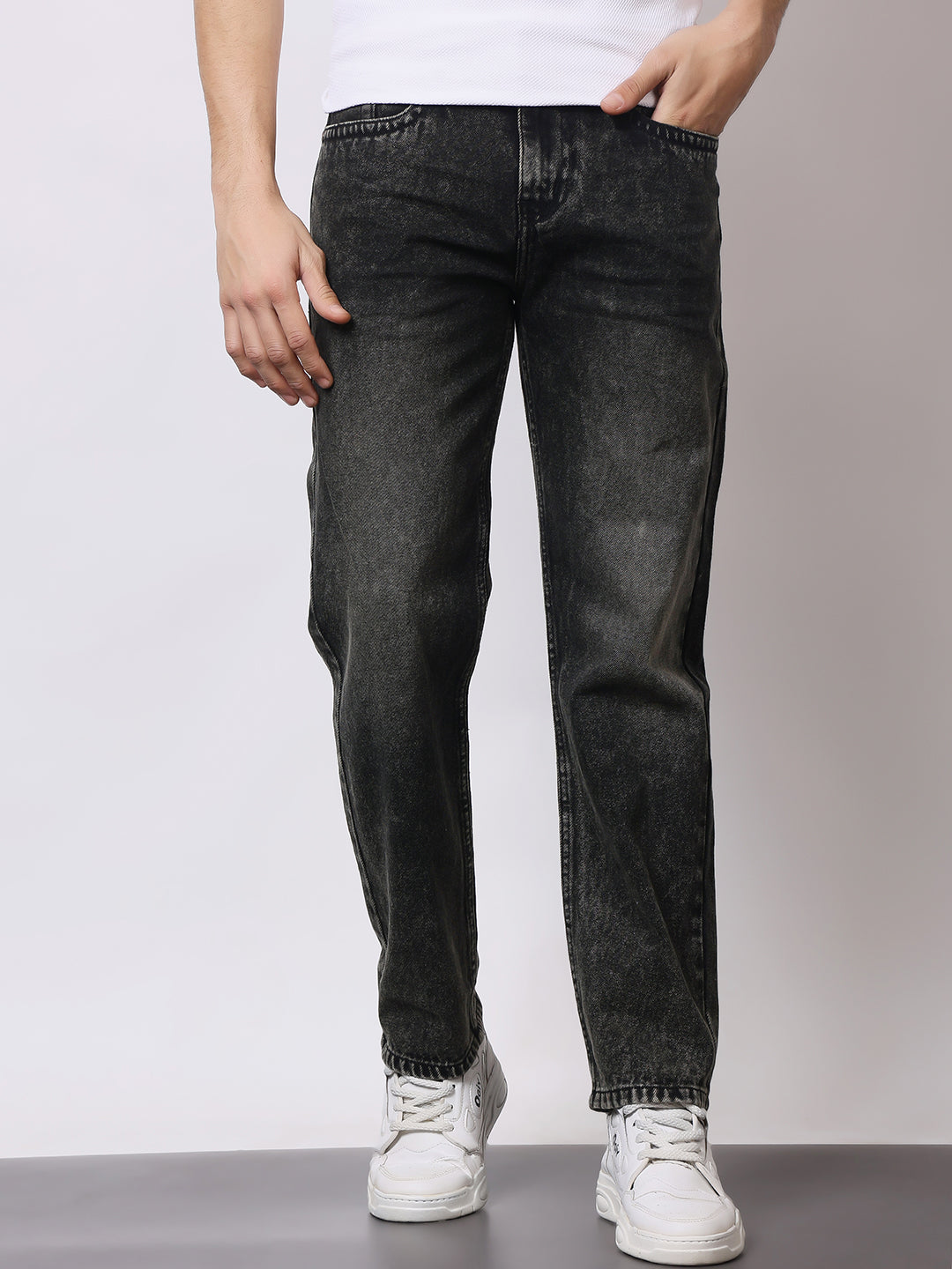 Stylox Menâ€™s Relaxed Fit Dusty Black Jeans | Dusty Black Straight Fit Denim for Everyday Casual & Streetwear Style - Stylox