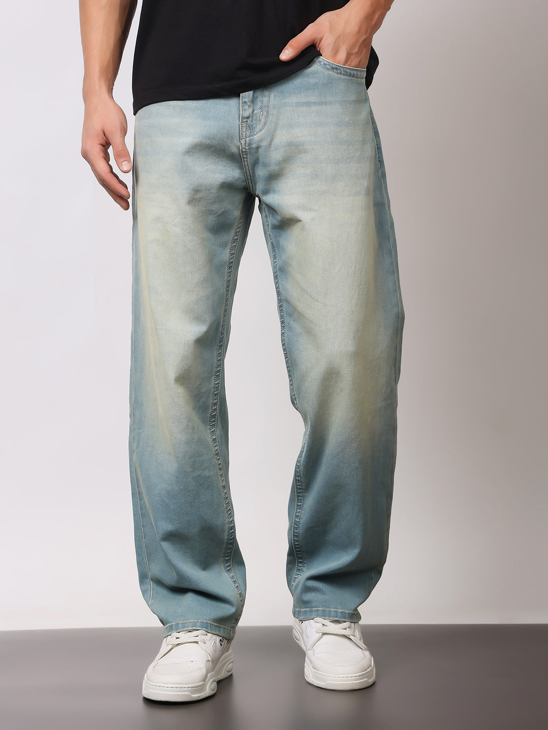 Stylox Men’s Sky Blue Loose Fit Jeans – Relaxed Denim for Effortless Style - Stylox
