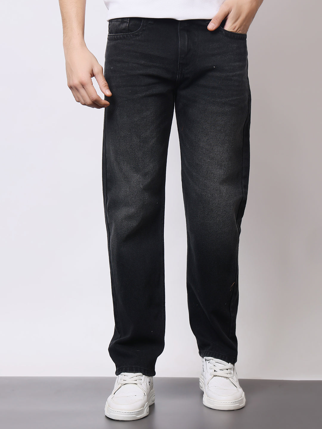 Stylox Men’s Relaxed Fit Dusty Black Jeans | Black Straight Fit Denim for Everyday Casual & Streetwear Style - Stylox