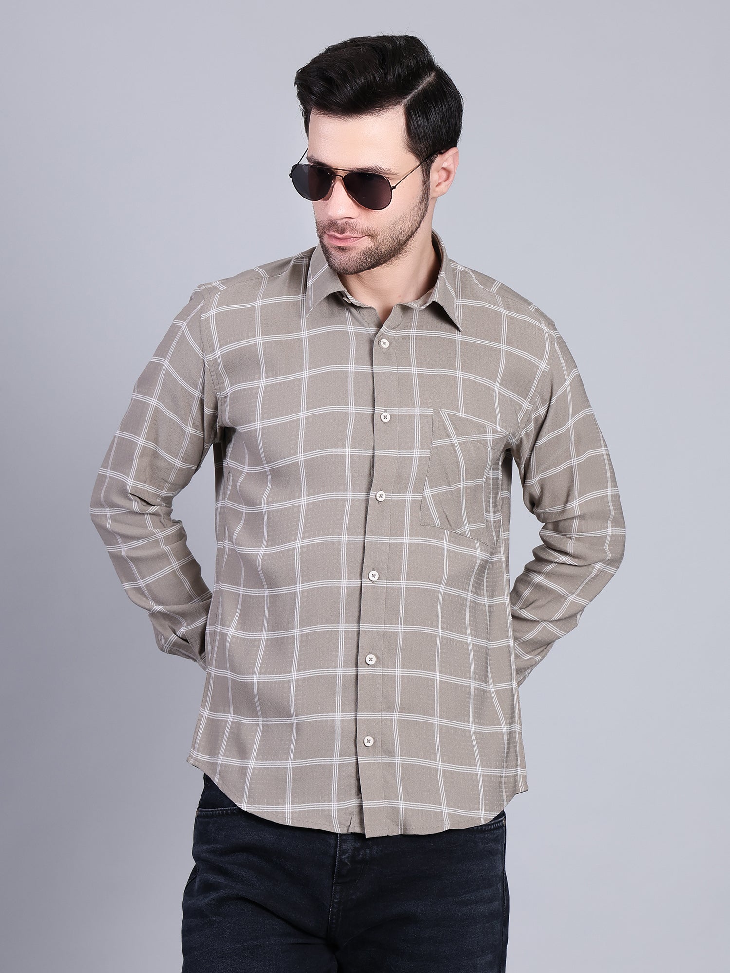 Stylox Men’s Checkered Full Sleeve Casual Shirt-Light Olive - Stylox