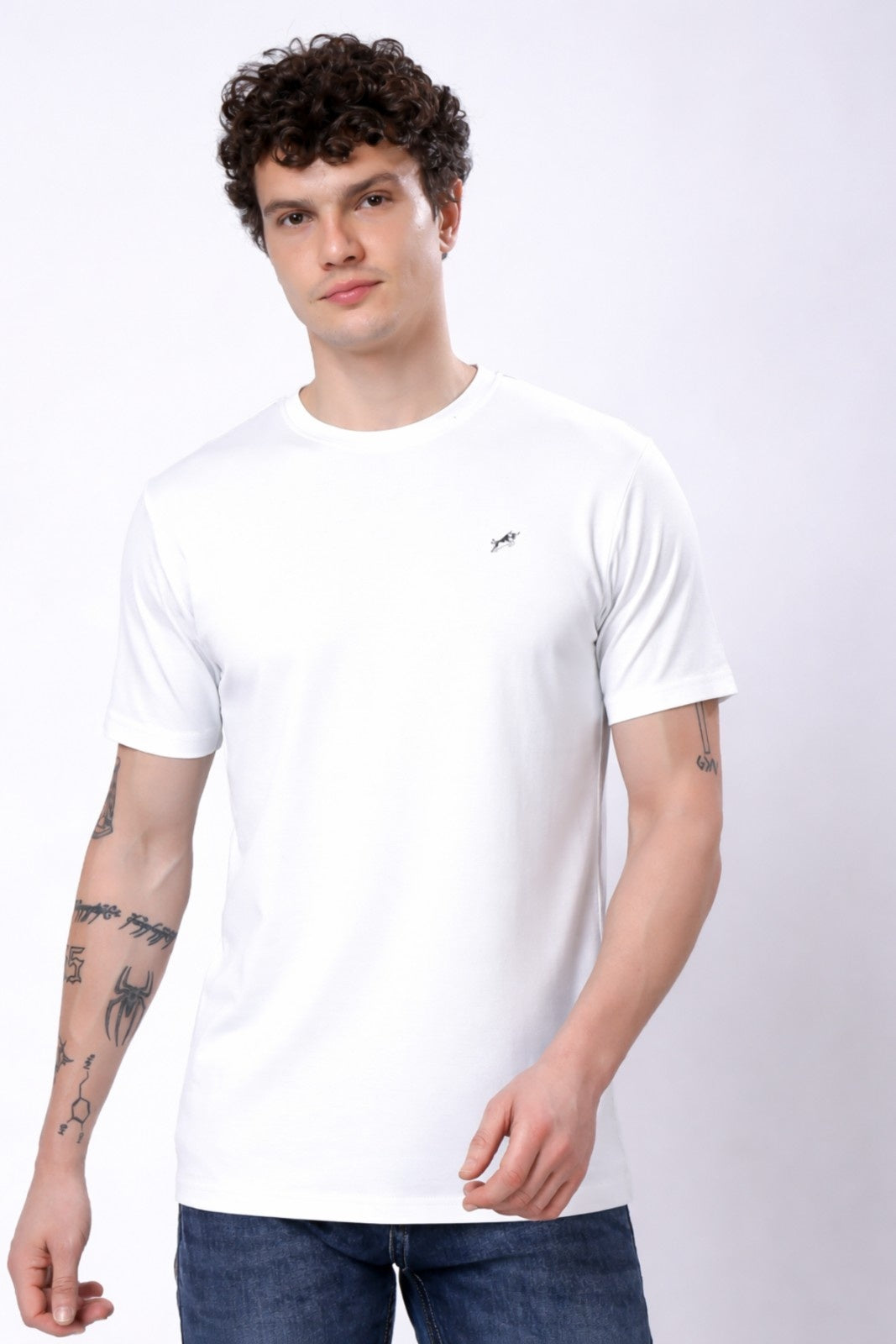Stylox Men’s Regular Fit Round Neck Half Sleeve Casual Solid T-Shirt–White - Stylox