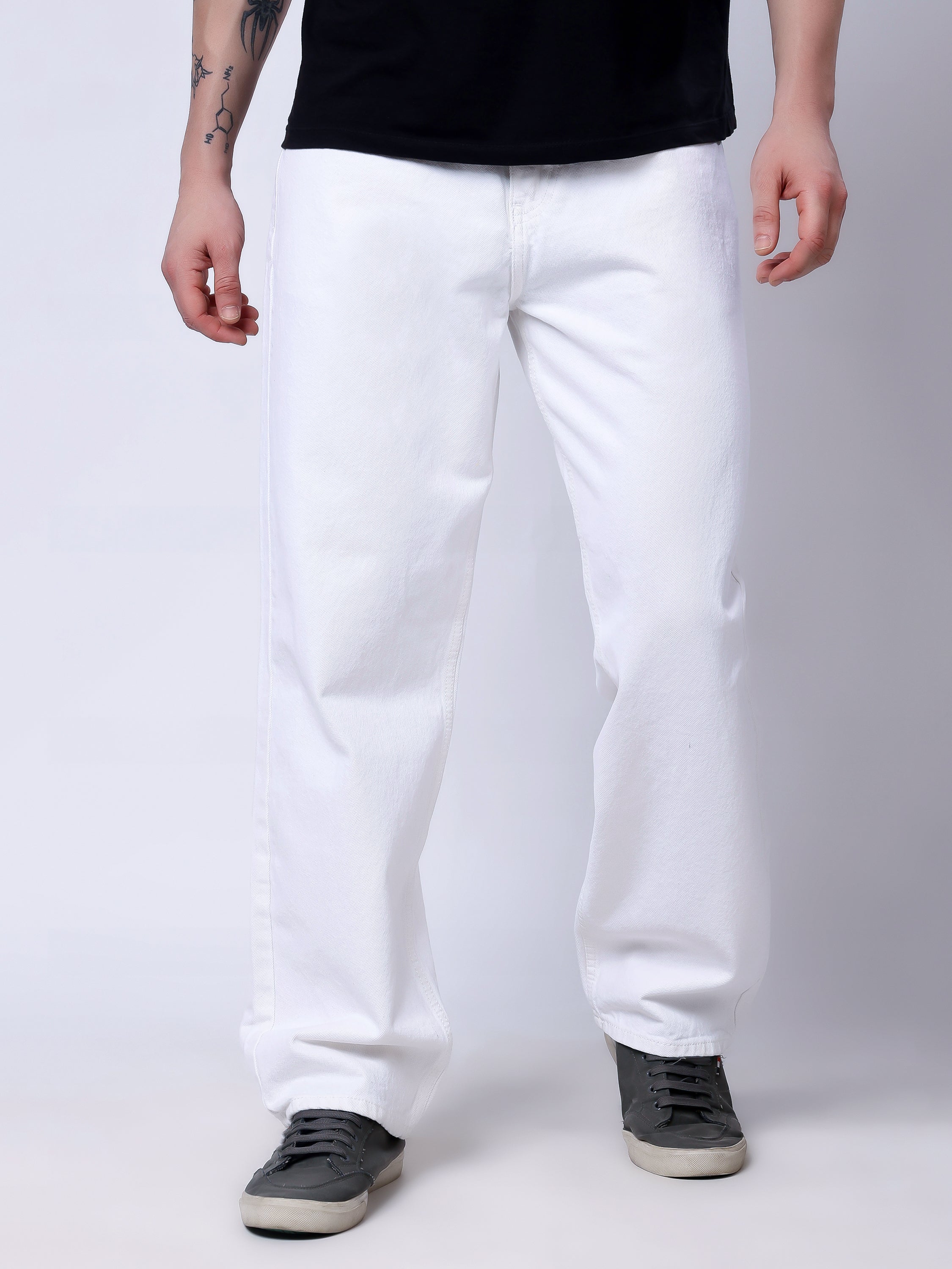 Stylox Men’s Loose Fit Stretchable White Denim Jeans