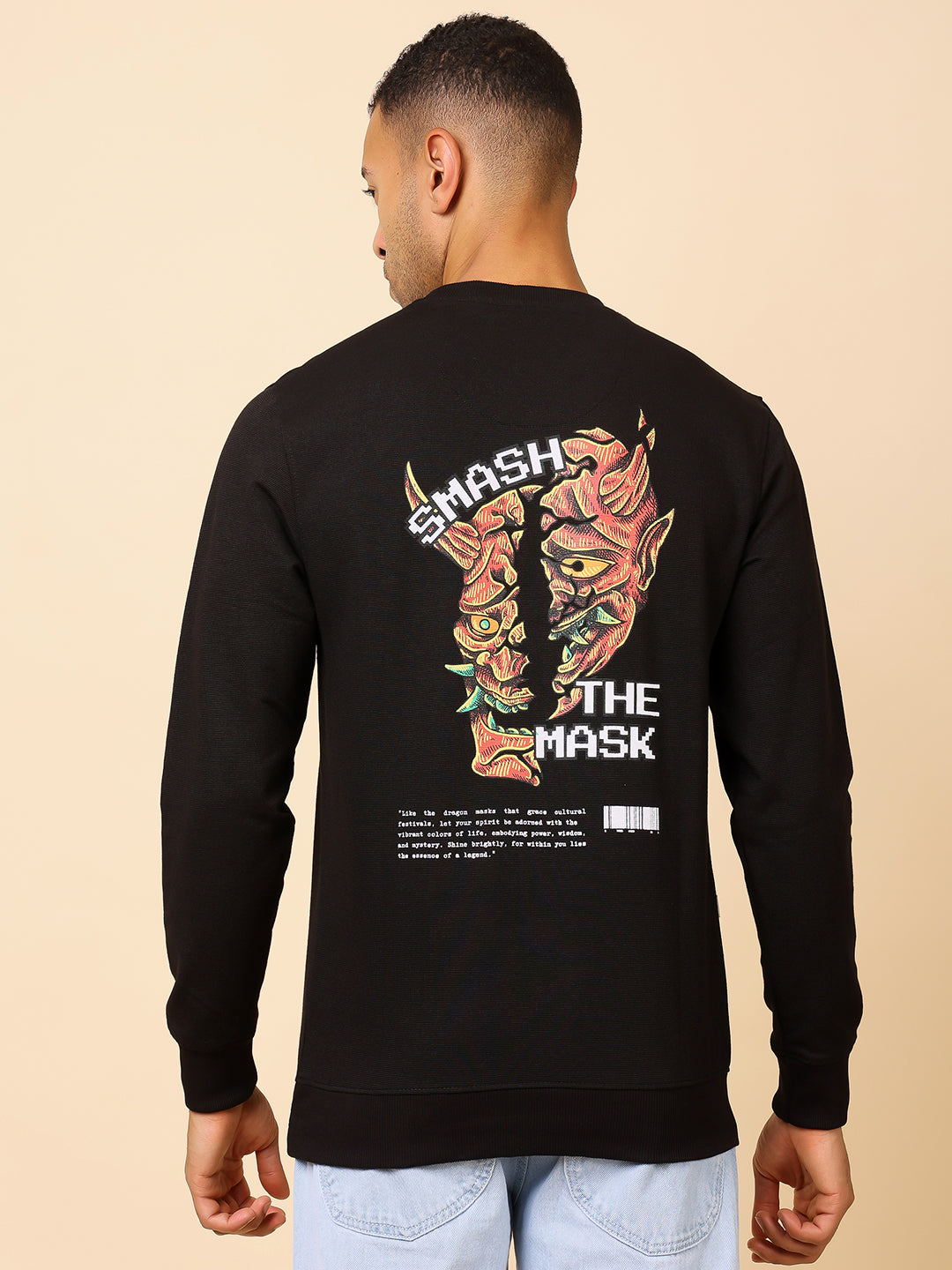 Stylox Men’s Round Neck Full Sleeve Sweatshirt with Back Graphic Print – Casual Streetwear Style - Stylox