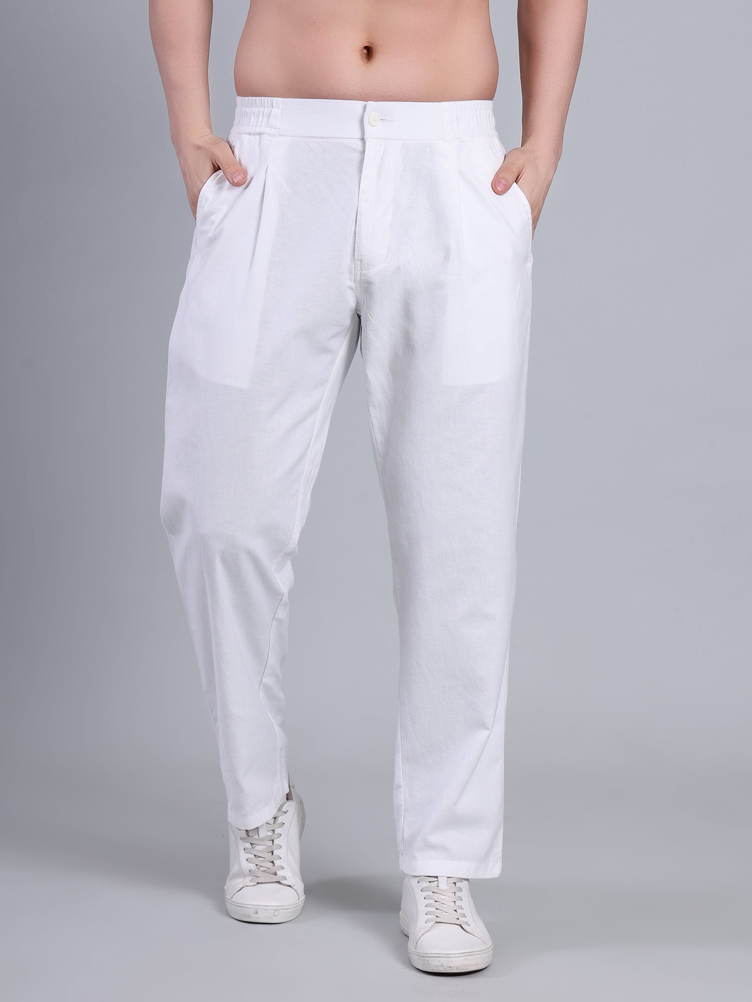 Stylox Men’s Cotton Linen Blend Trousers | Regular Fit Pleated Pants