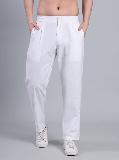 Stylox Men’s Cotton Linen Blend Trousers | Regular Fit Pleated Pants