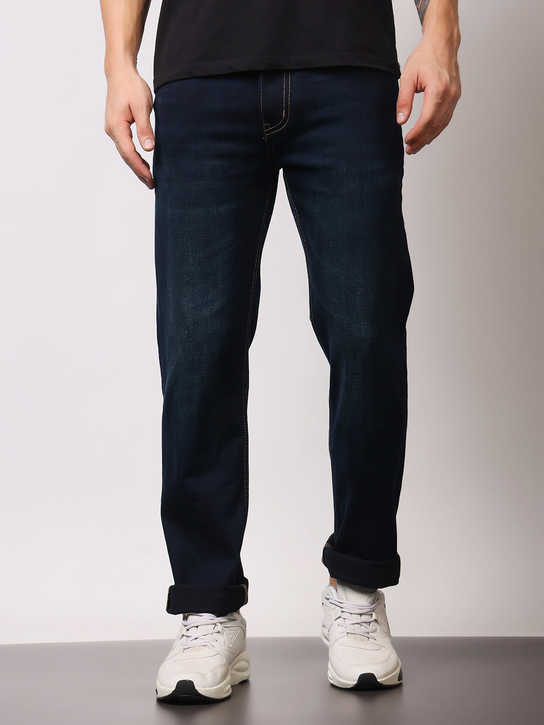 Stylox Men’s Comfort Fit Mid Rise Premium Stretchable Solid Jeans - Stylox