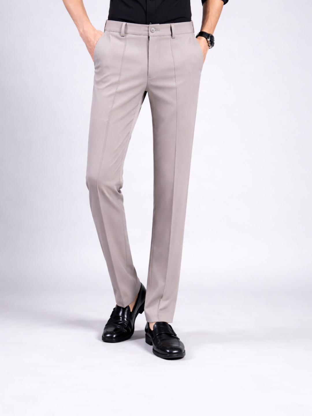 Stylox Men’s Comfort Fit Korean Trousers – Premium Office Wear Pants-Light Beige