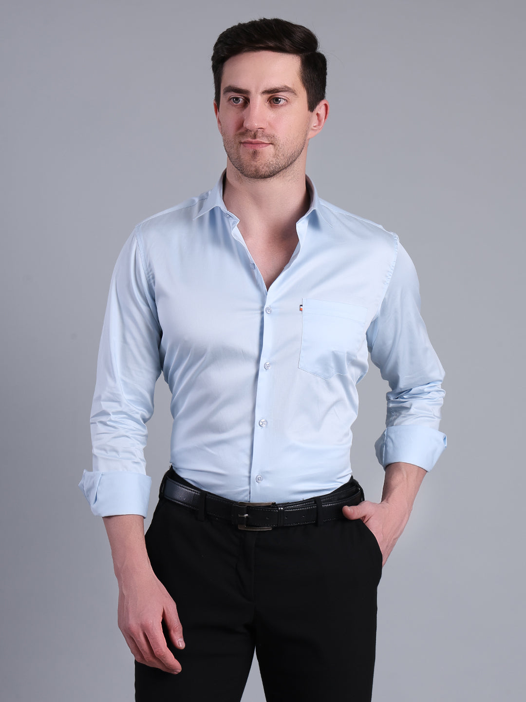 Stylox Men’s Slim Fit Satin Shirt | Premium Solid Formal Shirt for Office & Party Wear | Full Sleeve Smooth Finish Shirt - Stylox
