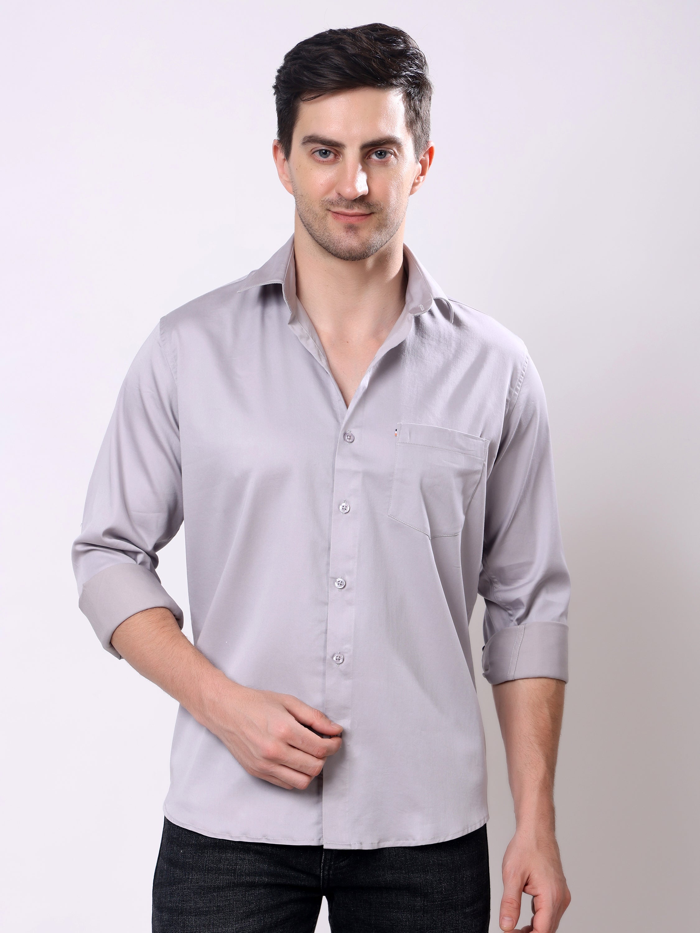 Stylox Men’s Regular Fit Full Sleeve Solid Cotton Satin Casual Shirt - Stylox