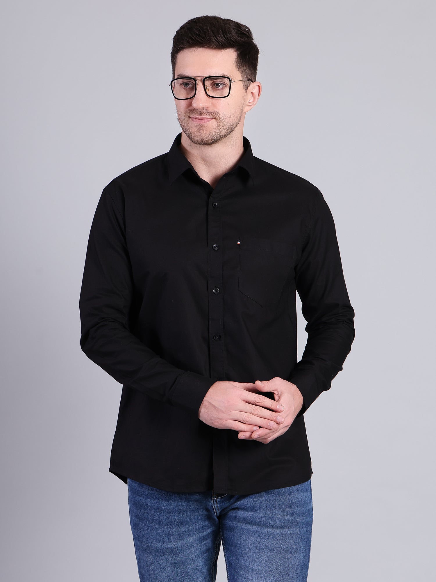 Stylox Men’s Regular Fit Solid Oxford Casual Shirt-Black - Stylox