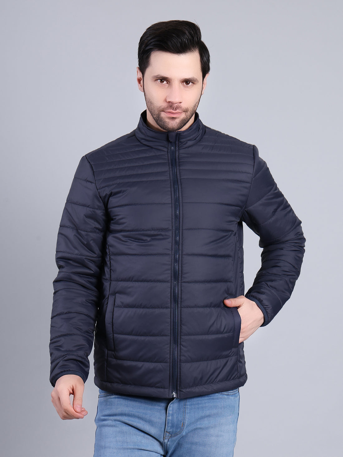 Stylox Men’s Lightweight Puffer Winter Jacket with Zip Closure (Navy)