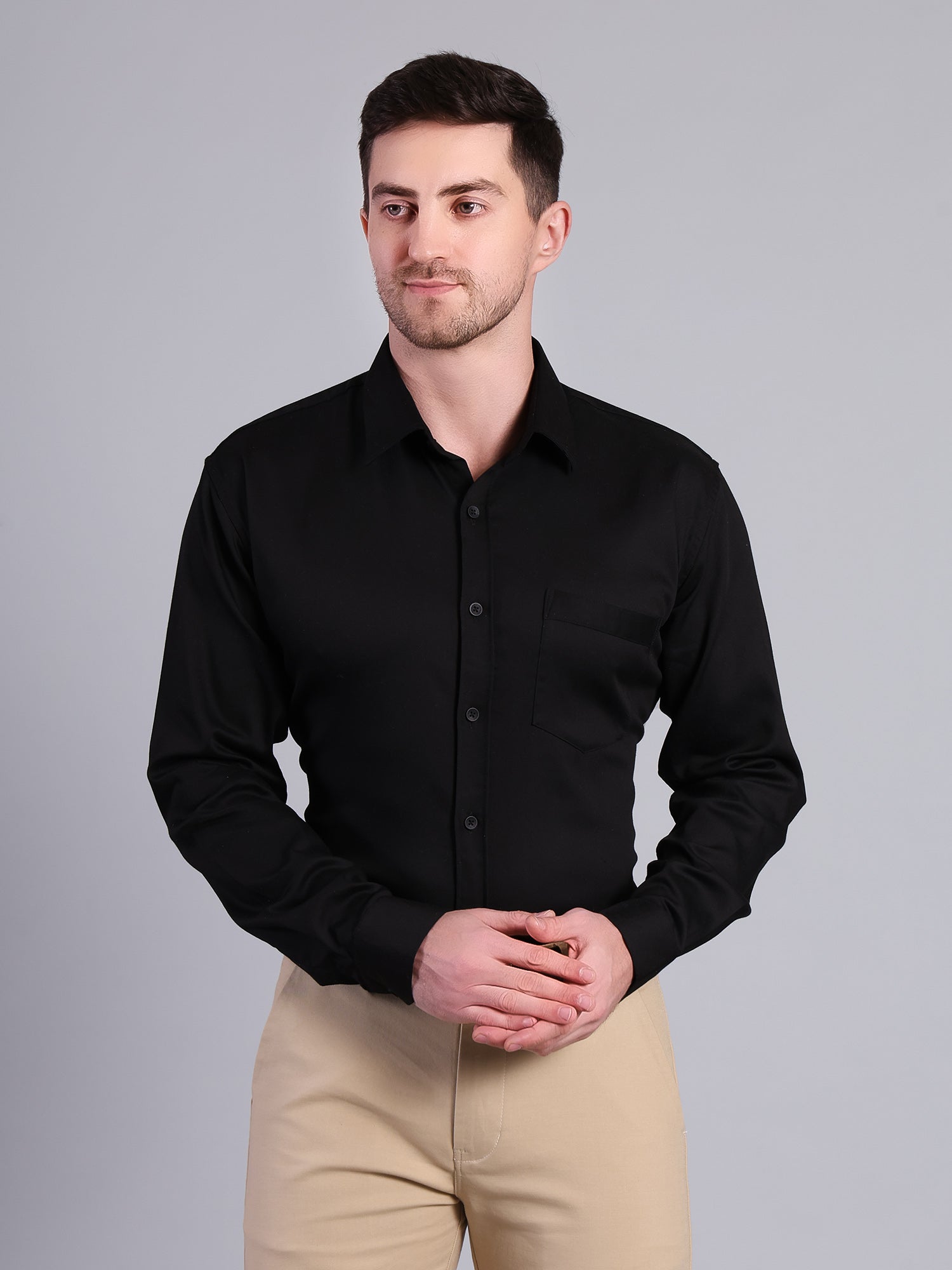 Stylox Men’s Regular Fit Black Solid Full Sleeve Casual Shirt - Stylox