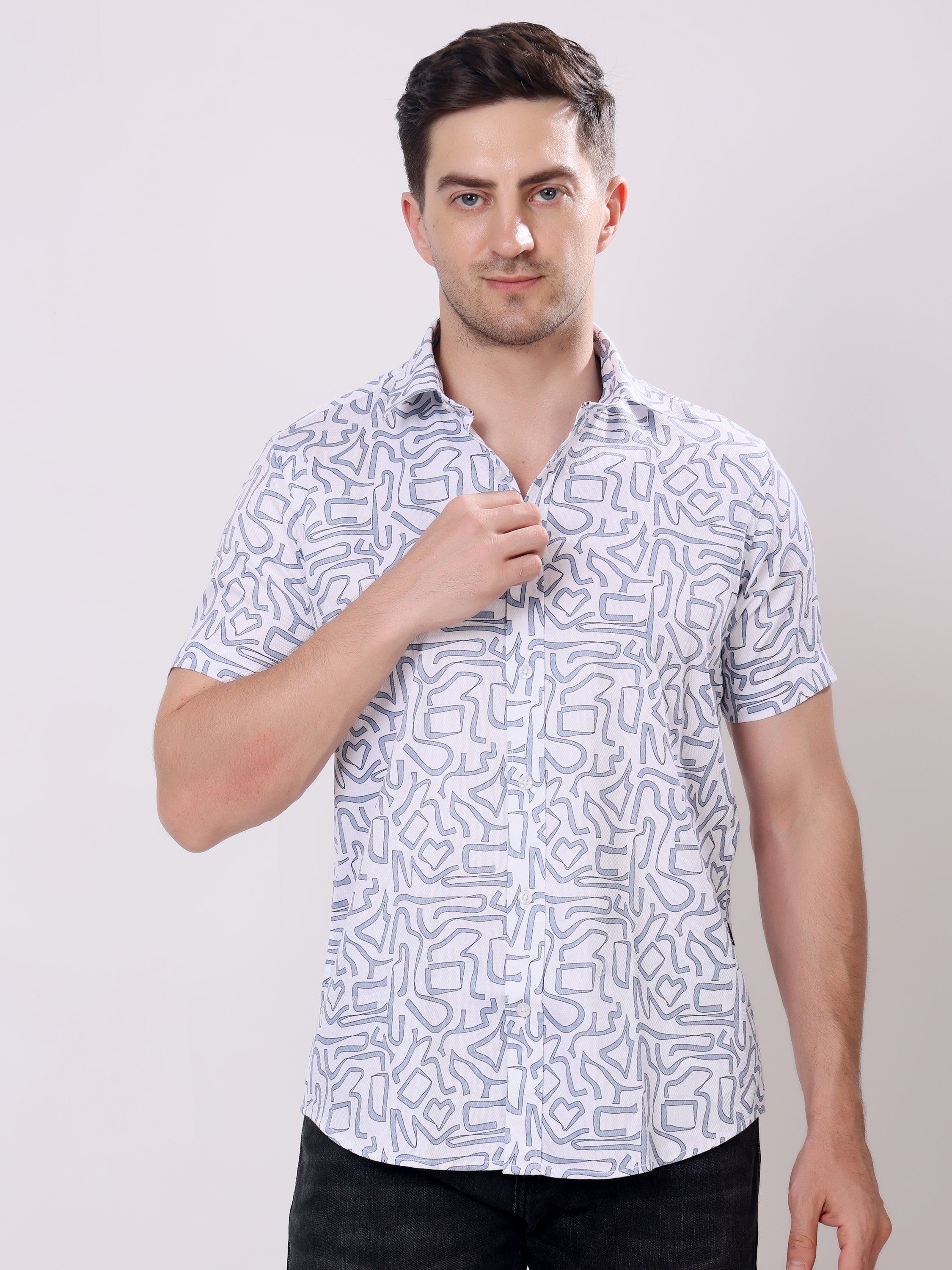 Stylox Men’s Regular Fit Half Sleeve Abstract Printed Stylish Casual Summer Shirt