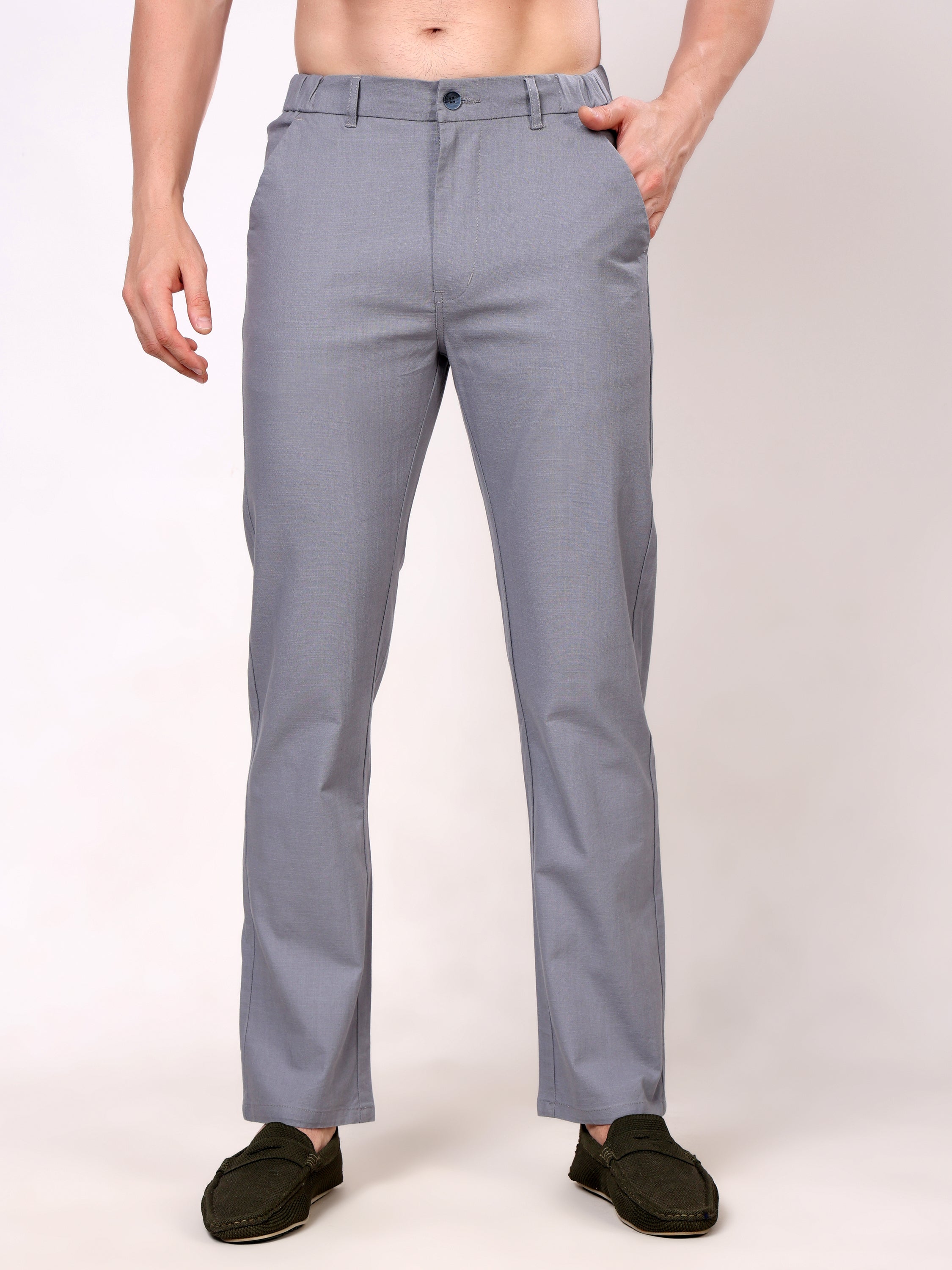 Stylox Men's Comfort Fit Non-Stretch Casual Trouser with Elastic Waist