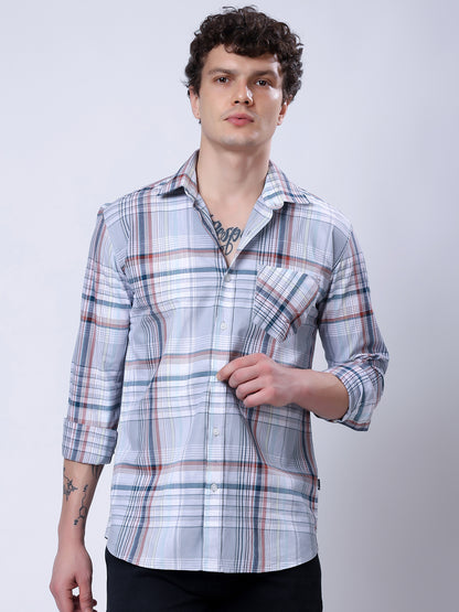 Stylox Men’s Regular Fit Full Sleeve Casual Check Shirt–Grey &amp; Brown - Stylox