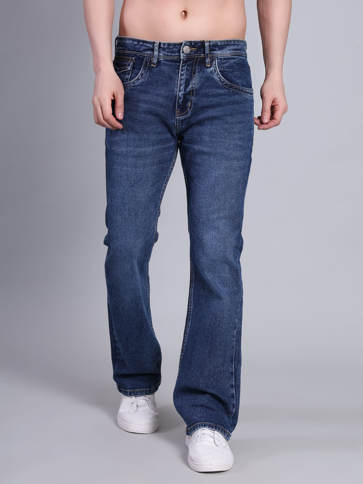 Stylox Men’s Bootcut Fit Non-Stretch Rigid Denim Jeans-Dark Blue - Stylox