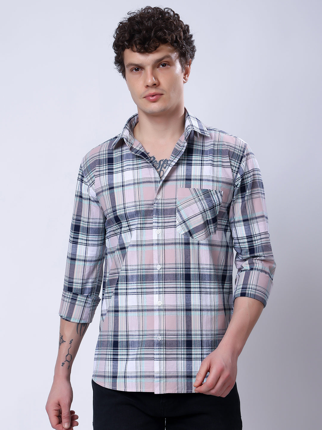 Stylox Men’s Regular Fit Full Sleeve Casual Check Shirt–Coral & Grey - Stylox