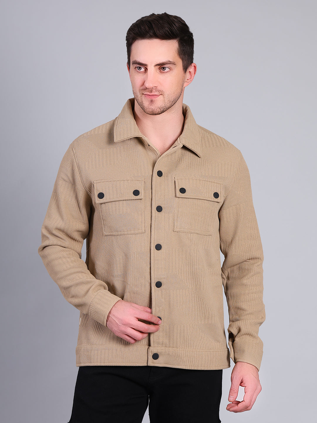 Stylox Men’s Winter Shacket | Solid Button-Down Shirt Jacket with Chest Pockets | Warm Casual Outerwear