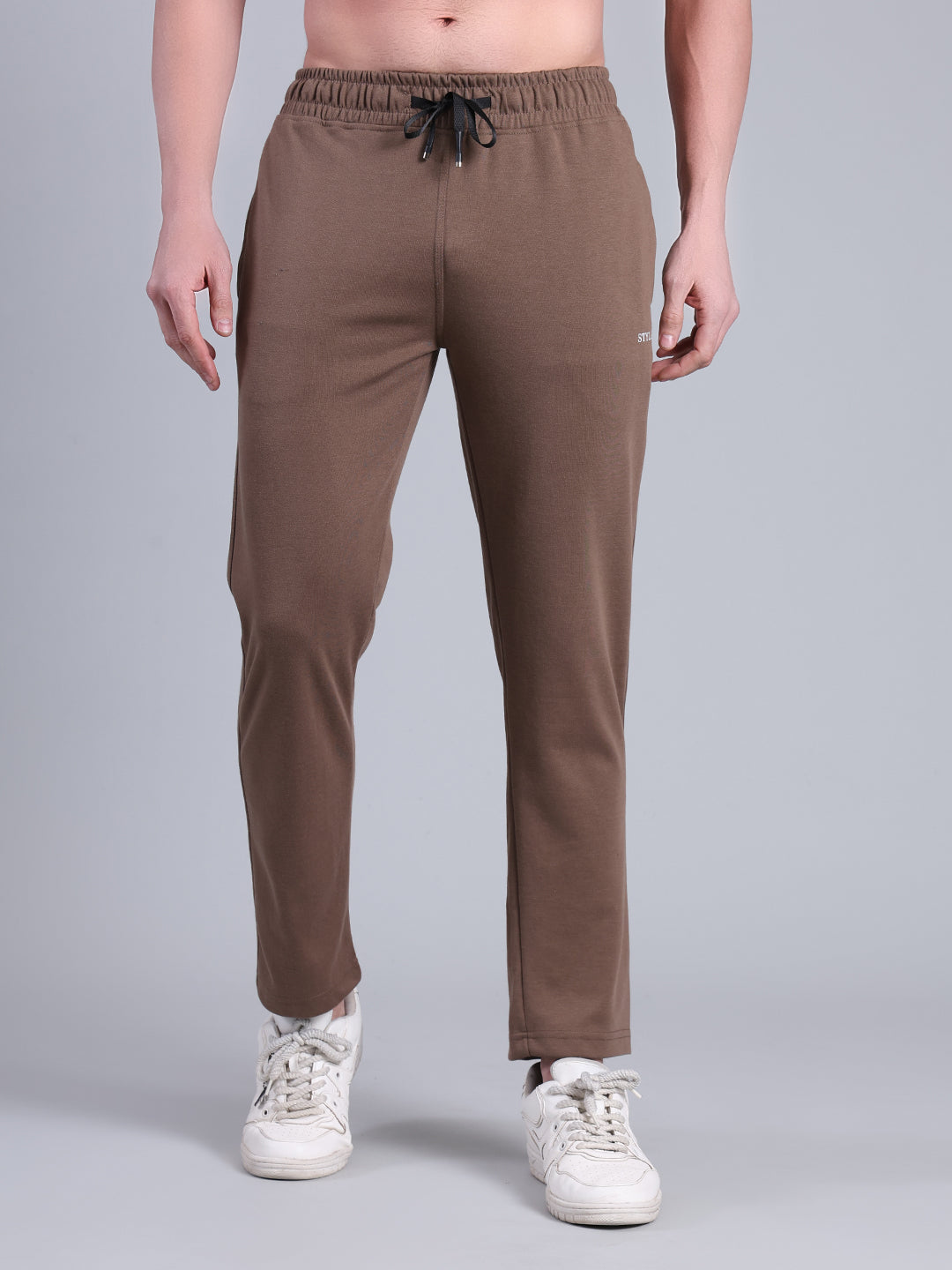 Stylox Men’s Slim Fit Stretchable Cotton Blend Trackpant with Elastic Waist & Drawstring (Brown) - Stylox