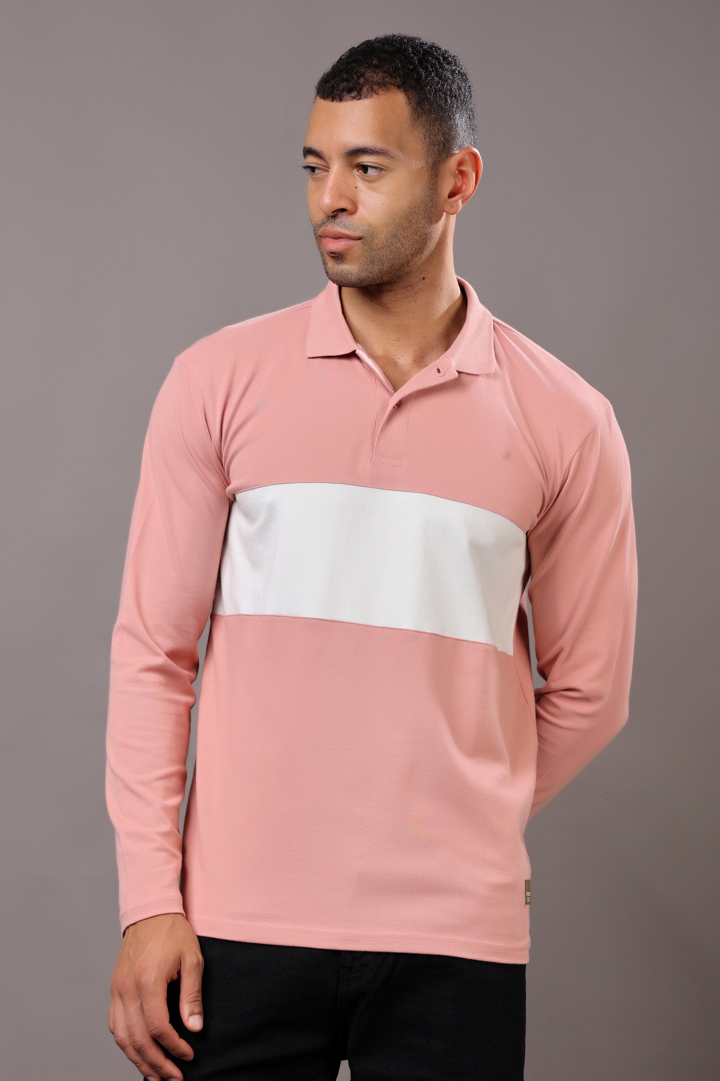Stylox Men’s Long Sleeve Polo T-Shirt with Cut & Sew Design - Stylox