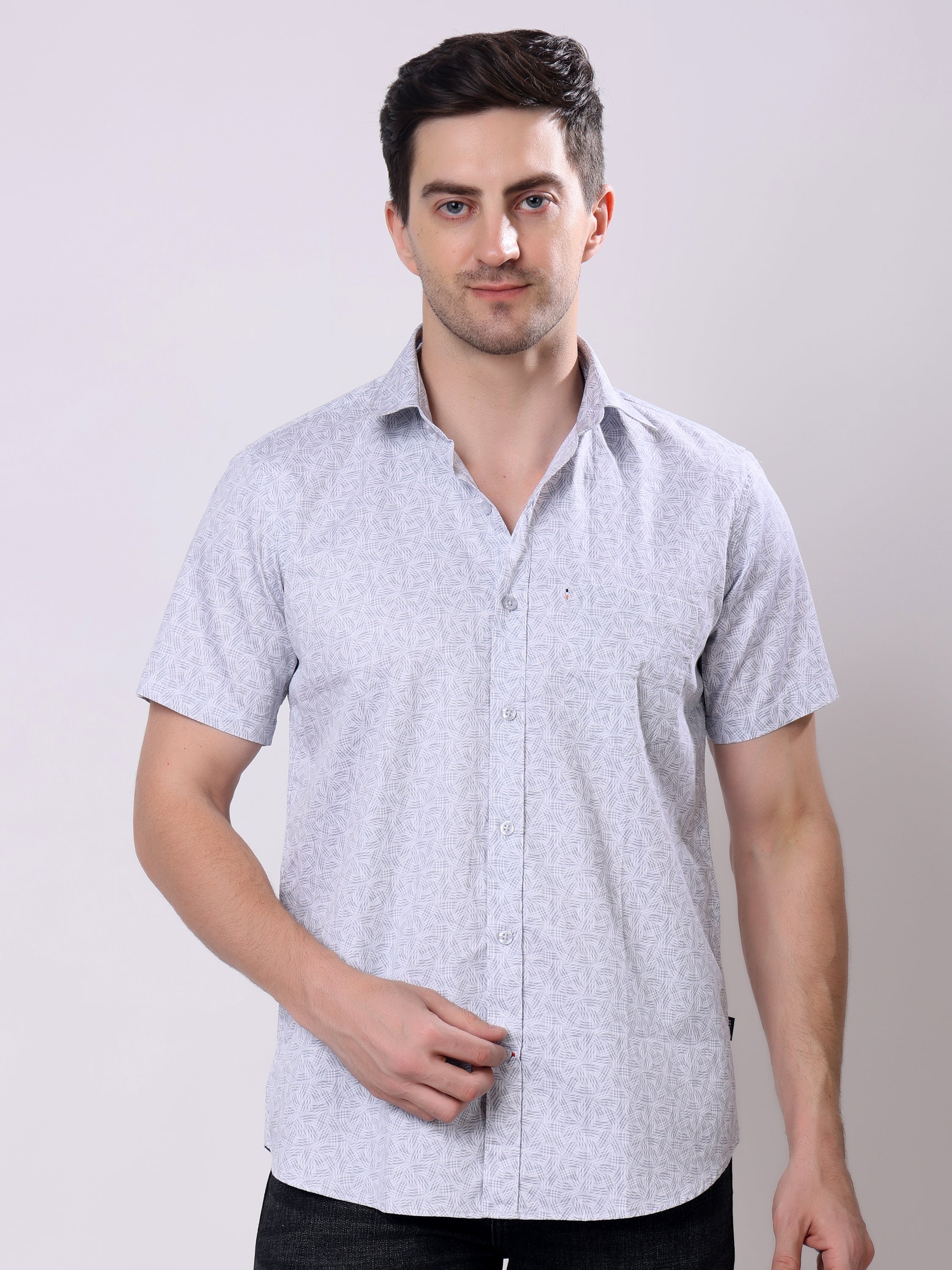 Stylox Men’s Regular Fit Half Sleeve Abstract print Cotton Summer Casual Shirt - Stylox