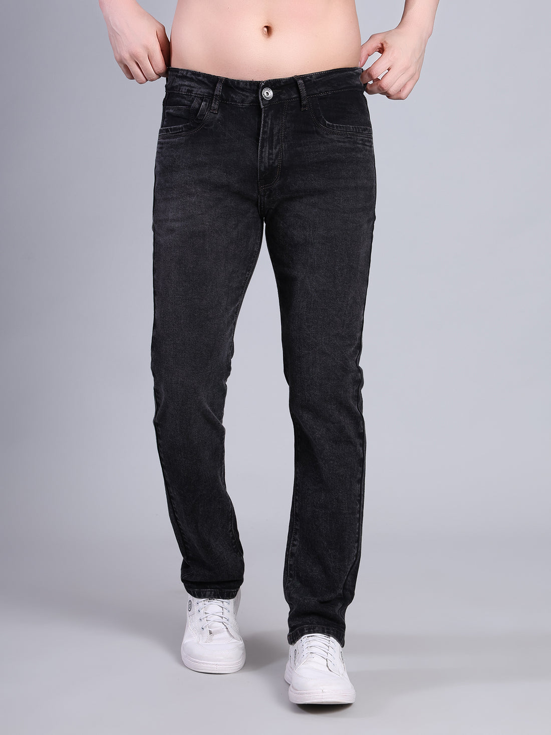 Stylox Men’s Mid Rise Stretchable Washed Slim Fit Denim Jeans-Grey - Stylox