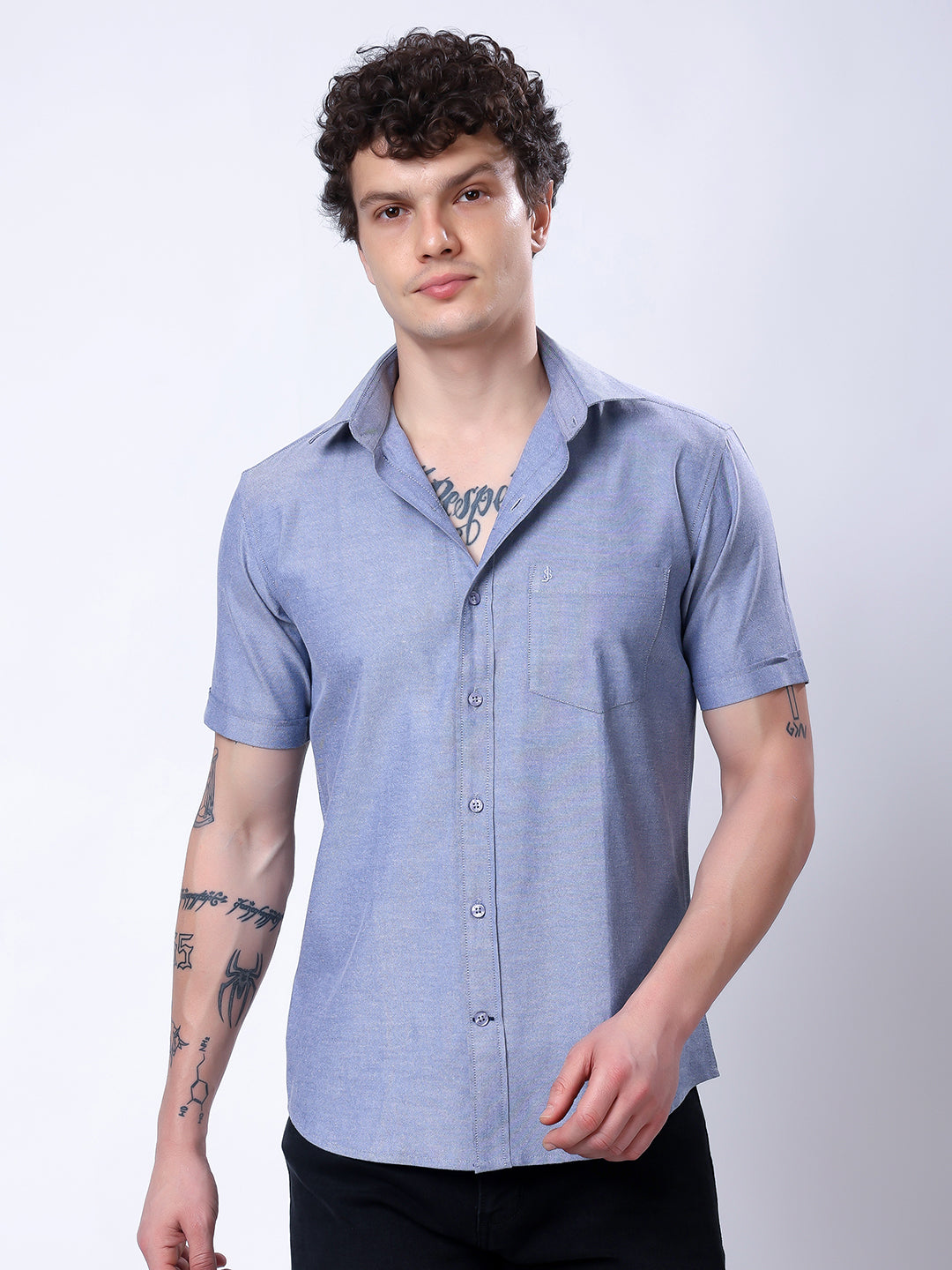 Stylox Men’s Regular Fit Half Sleeve Solid Casual Shirt-Navy - Stylox