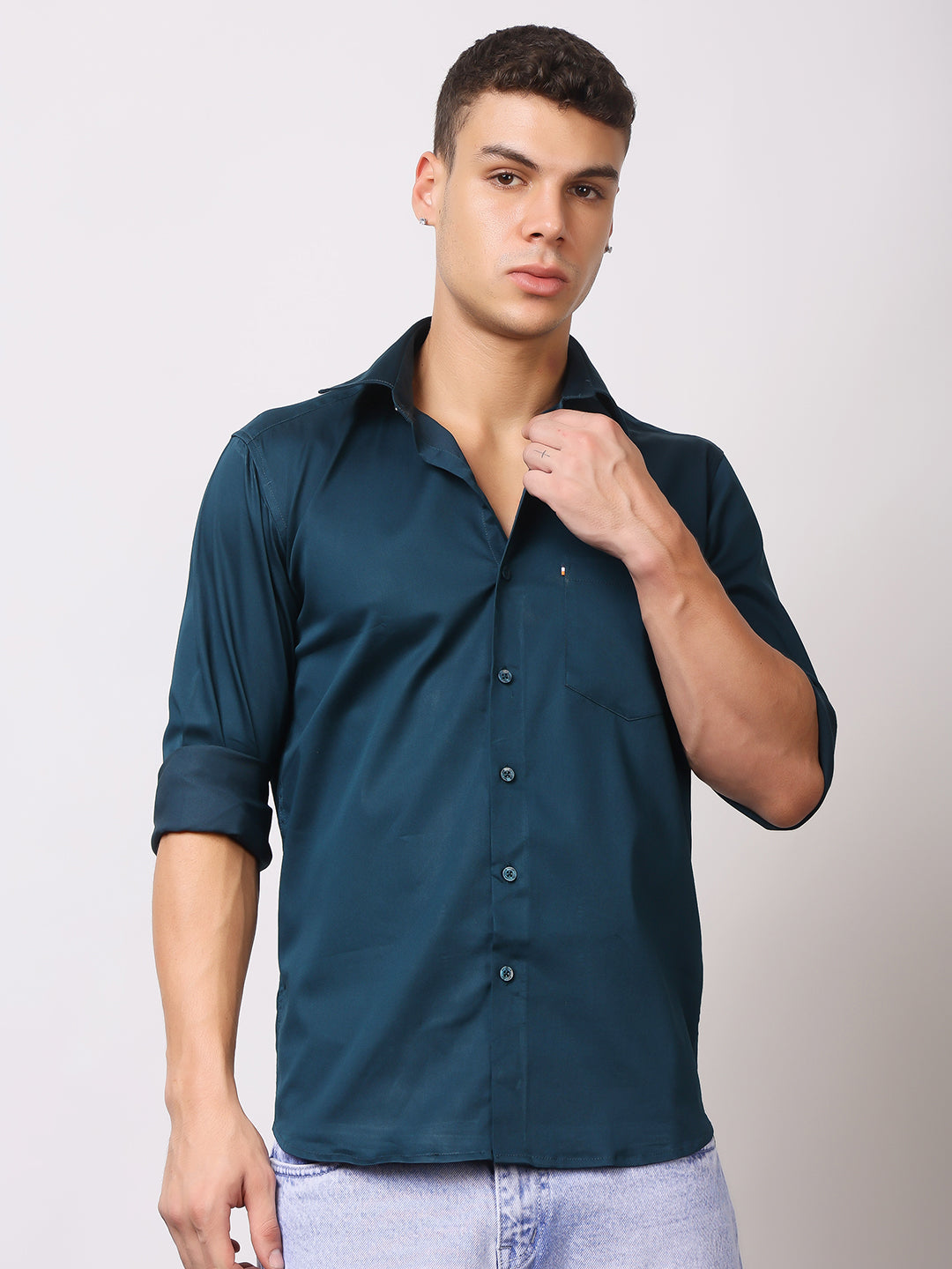 Stylox Men's Full Sleeve Solid Partywear Casual Shirt – Premium Shine Finish Cotton Blend Regular Fit Shirt for Stylish Evening & Occasion Wear - Stylox