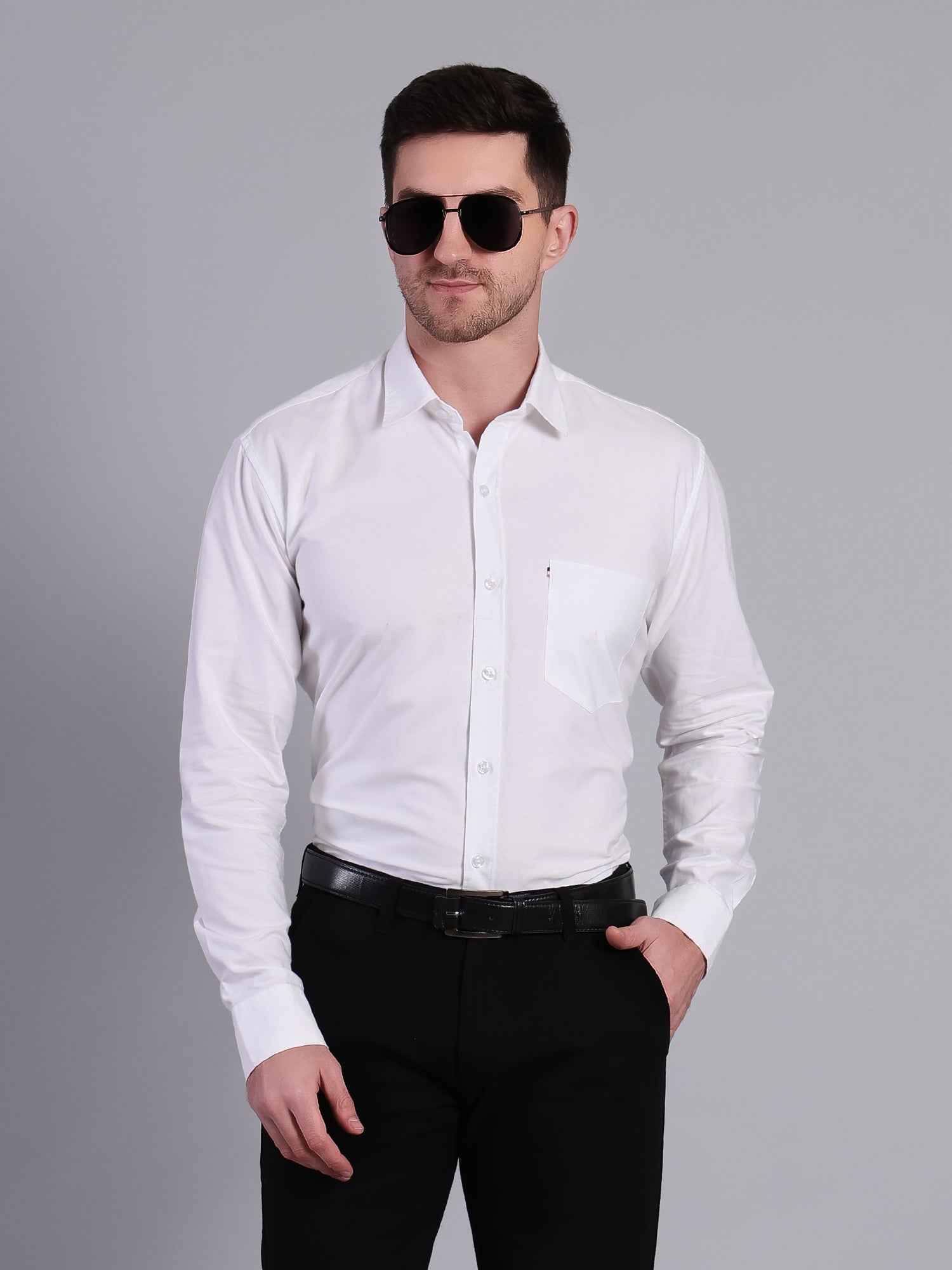 Stylox Men’s Regular Fit Solid Oxford Casual Shirt-White - Stylox