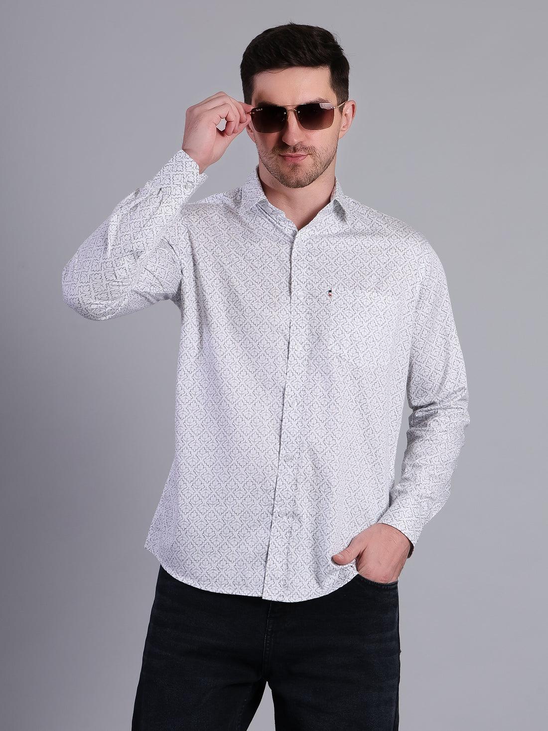 Stylox Men’s Regular Fit Full Sleeve Leaf Print Casual Cotton Shirt-White - Stylox