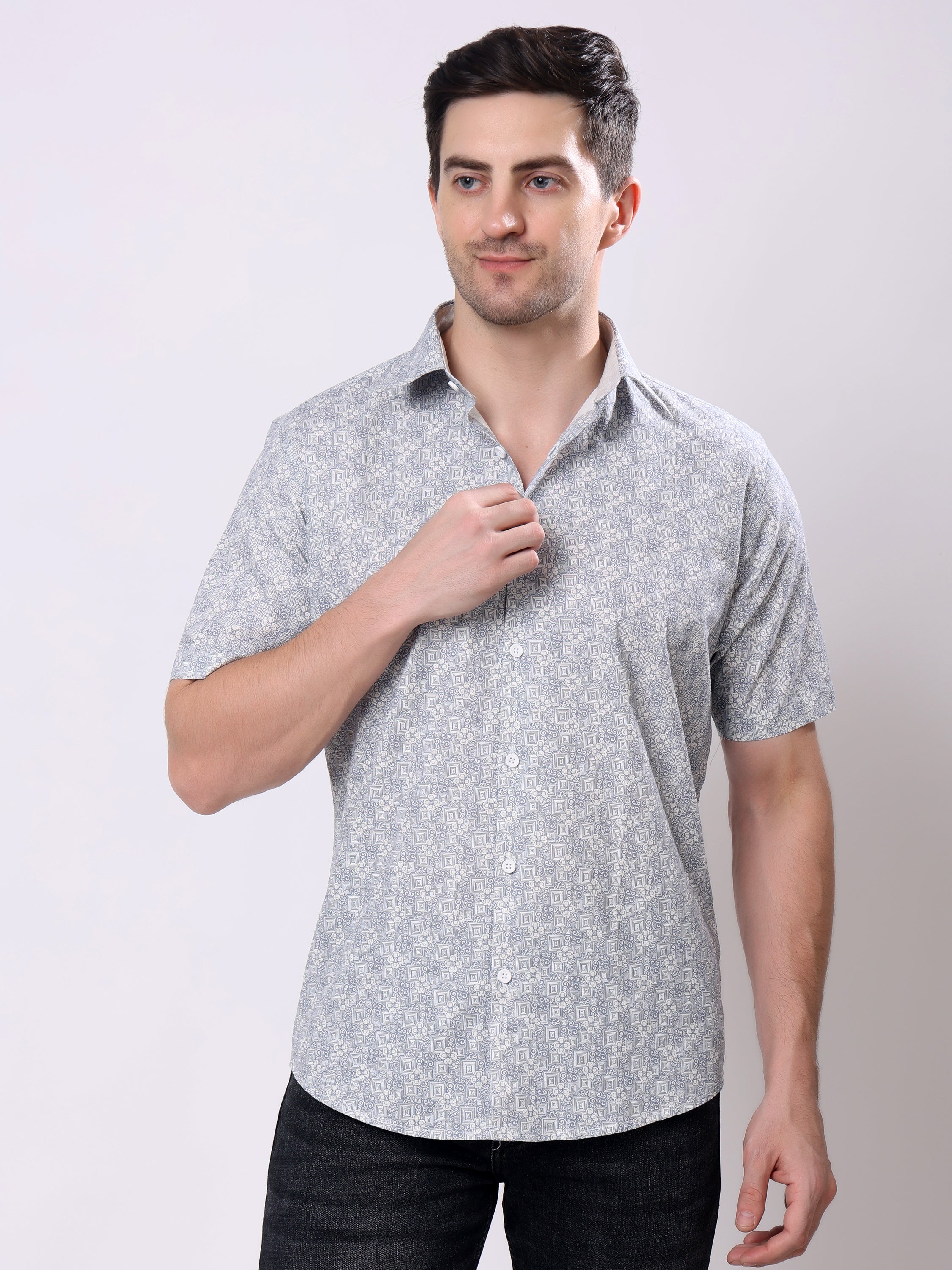 Stylox Men’s Regular Fit Half Sleeve Abstract print Summer Casual Shirt - Stylox