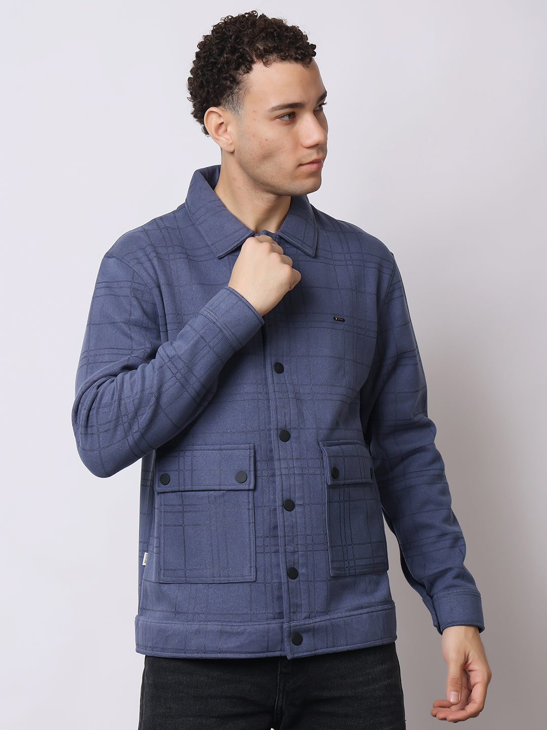 Stylox Men’s Checkered Winter Shacket – Warm Button-Down Fleece Jacket with Utility Pockets