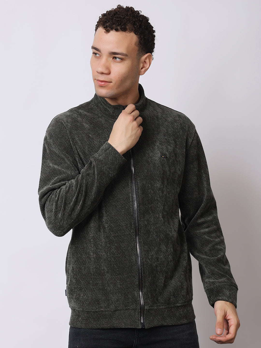 Stylox Men’s Textured Winter Jacket – High-Neck Full-Zip Warm Fleece Jacket for Casual & Daily Wear