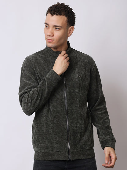 Stylox Men’s Textured Winter Jacket – High-Neck Full-Zip Warm Fleece Jacket for Casual &amp; Daily Wear