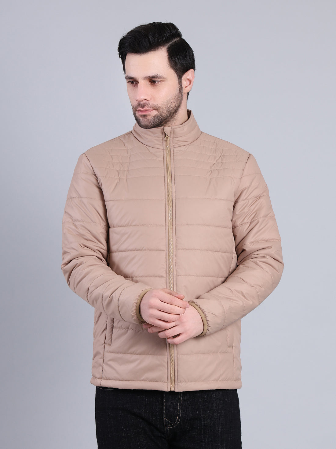 Stylox Men’s Lightweight Puffer Winter Jacket with Zip Closure (Beige)